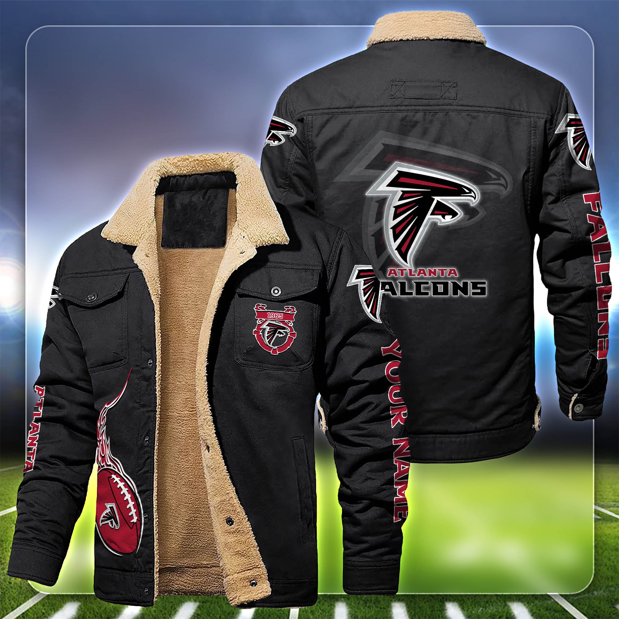 Atlanta Falcons Fleece Bomber Jacket Customized Your Name, Sport Team Jacket For Fans, Sport Gifts ETHY-53688