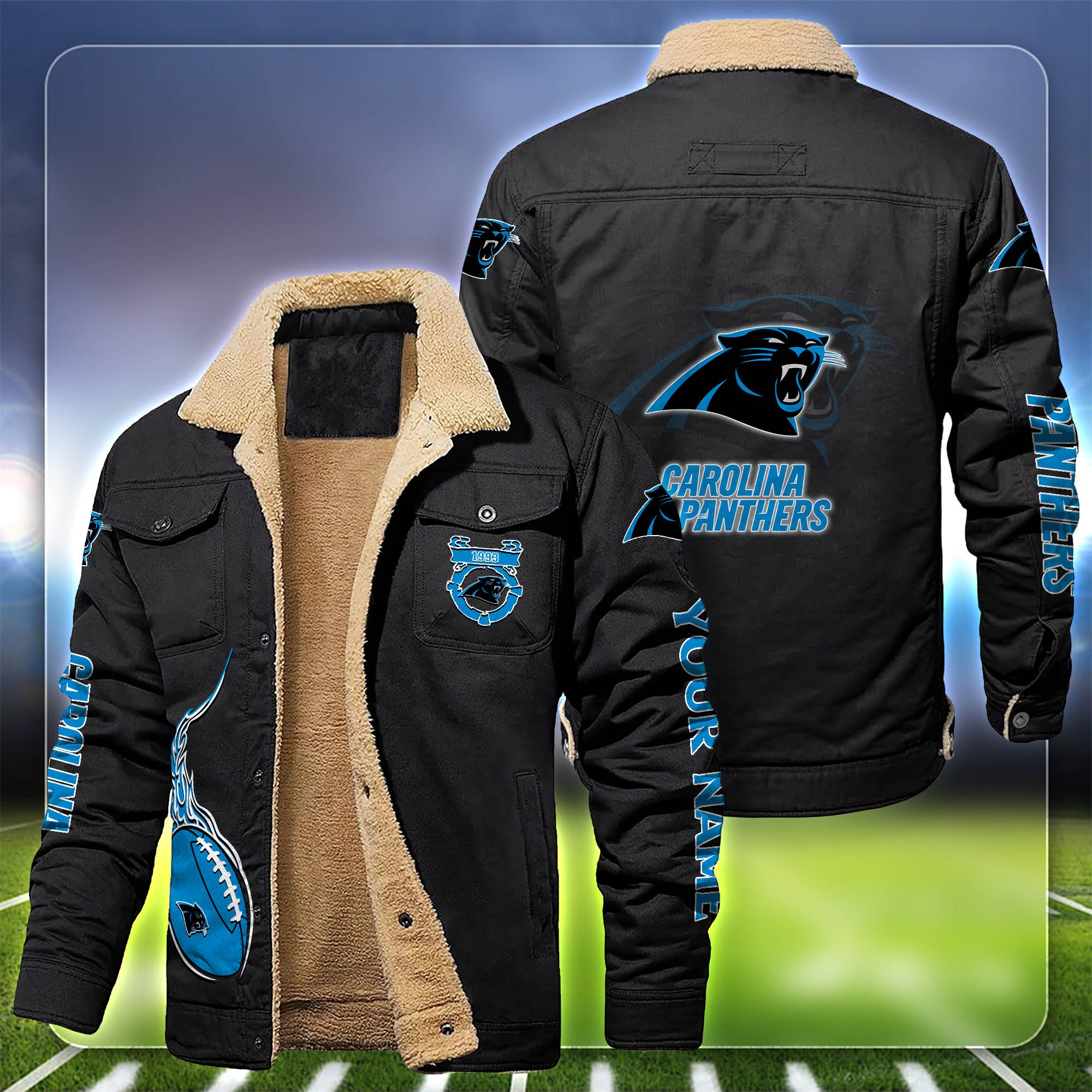 Carolina Panthers Fleece Bomber Jacket Customized Your Name, Sport Team Jacket For Fans, Sport Gifts ETHY-53688