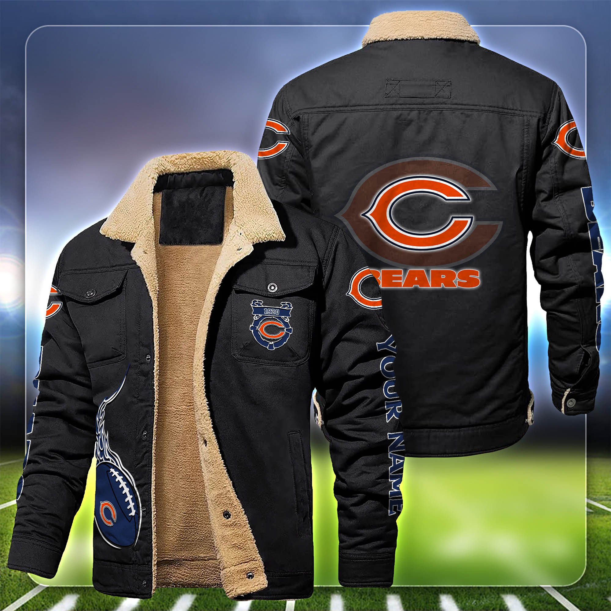 Chicago Bears Fleece Bomber Jacket Customized Your Name, Sport Team Jacket For Fans, Sport Gifts ETHY-53688