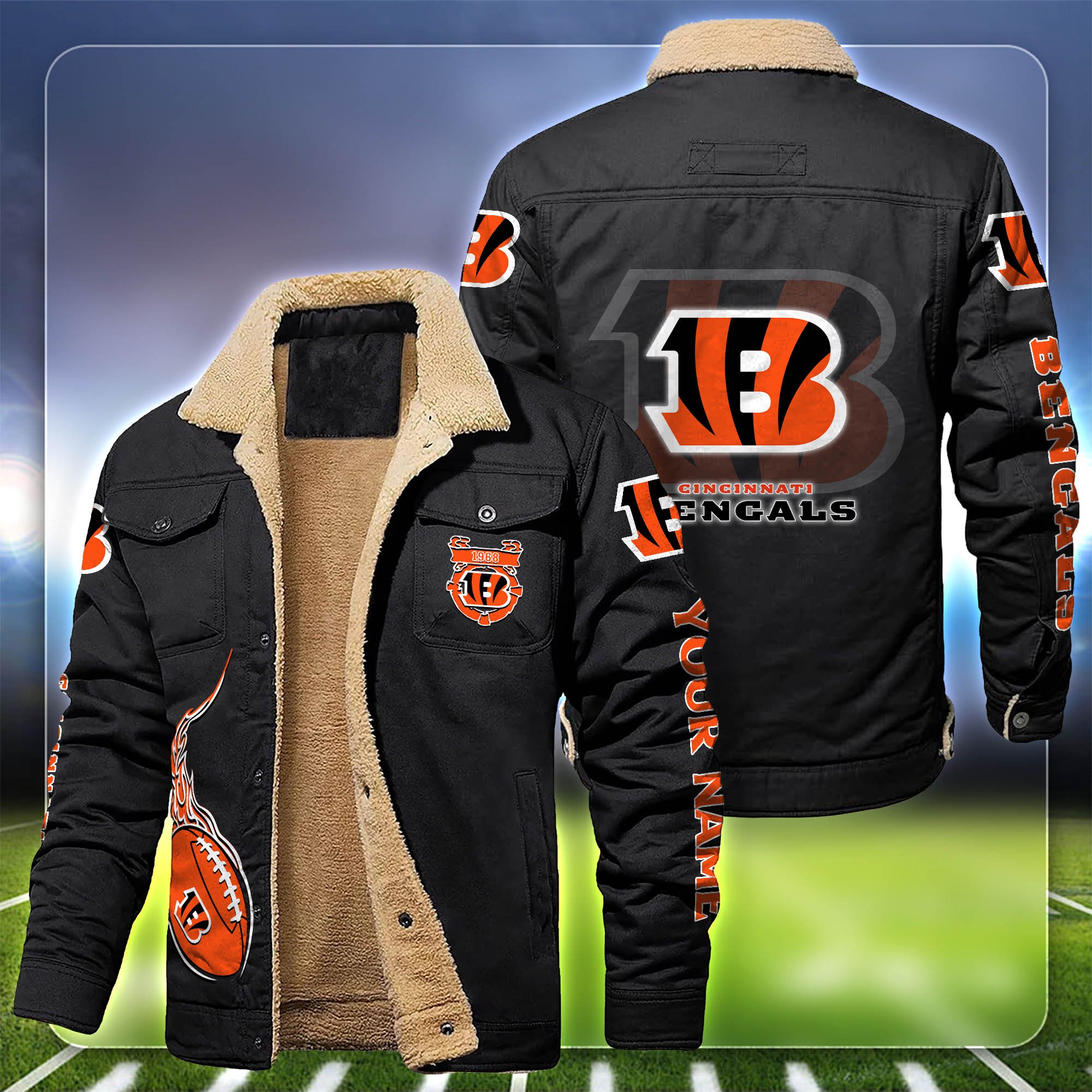 Cincinnati Bengals Fleece Bomber Jacket Customized Your Name, Sport Team Jacket For Fans, Sport Gifts ETHY-53688