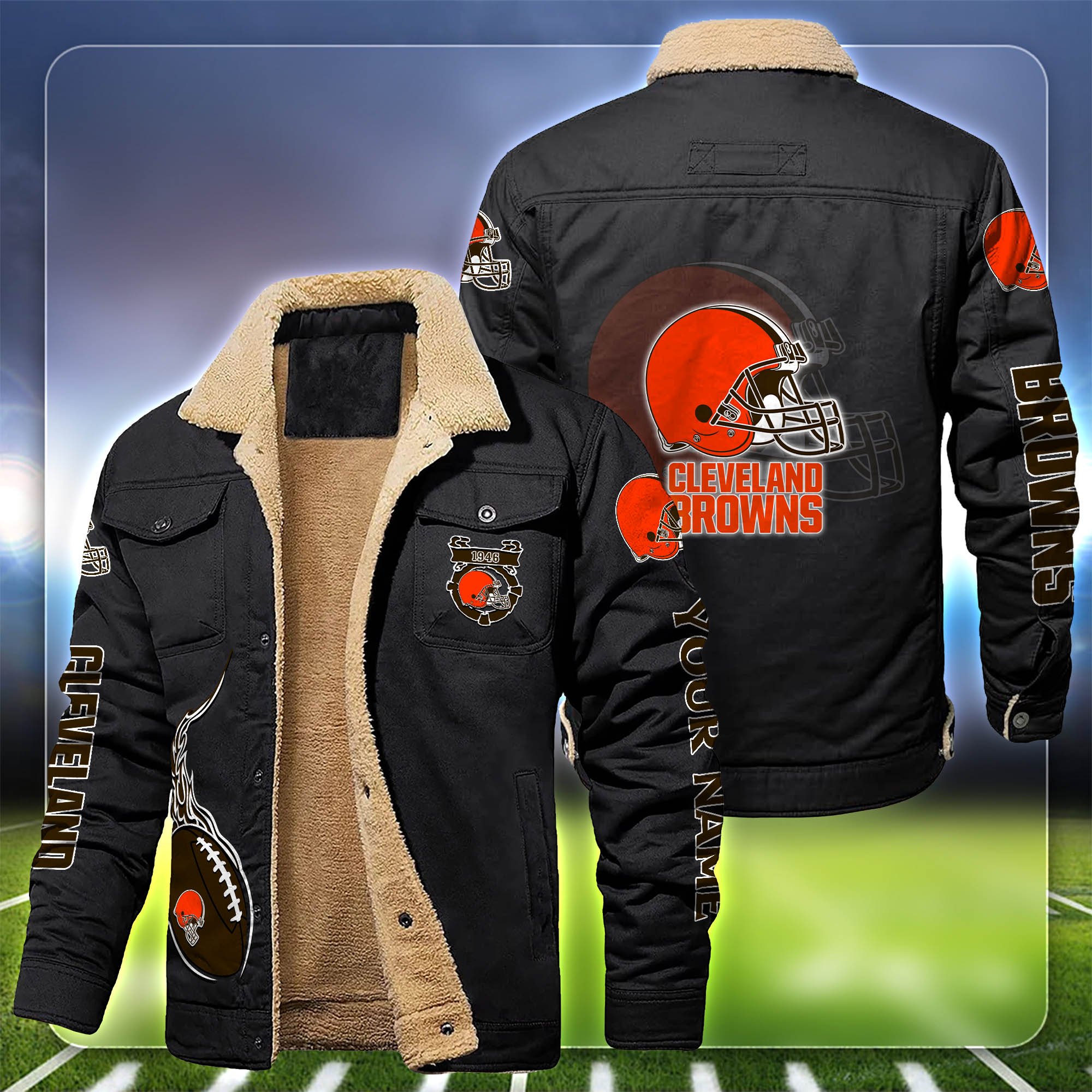 Cleveland Browns Fleece Bomber Jacket Customized Your Name, Sport Team Jacket For Fans, Sport Gifts ETHY-53688