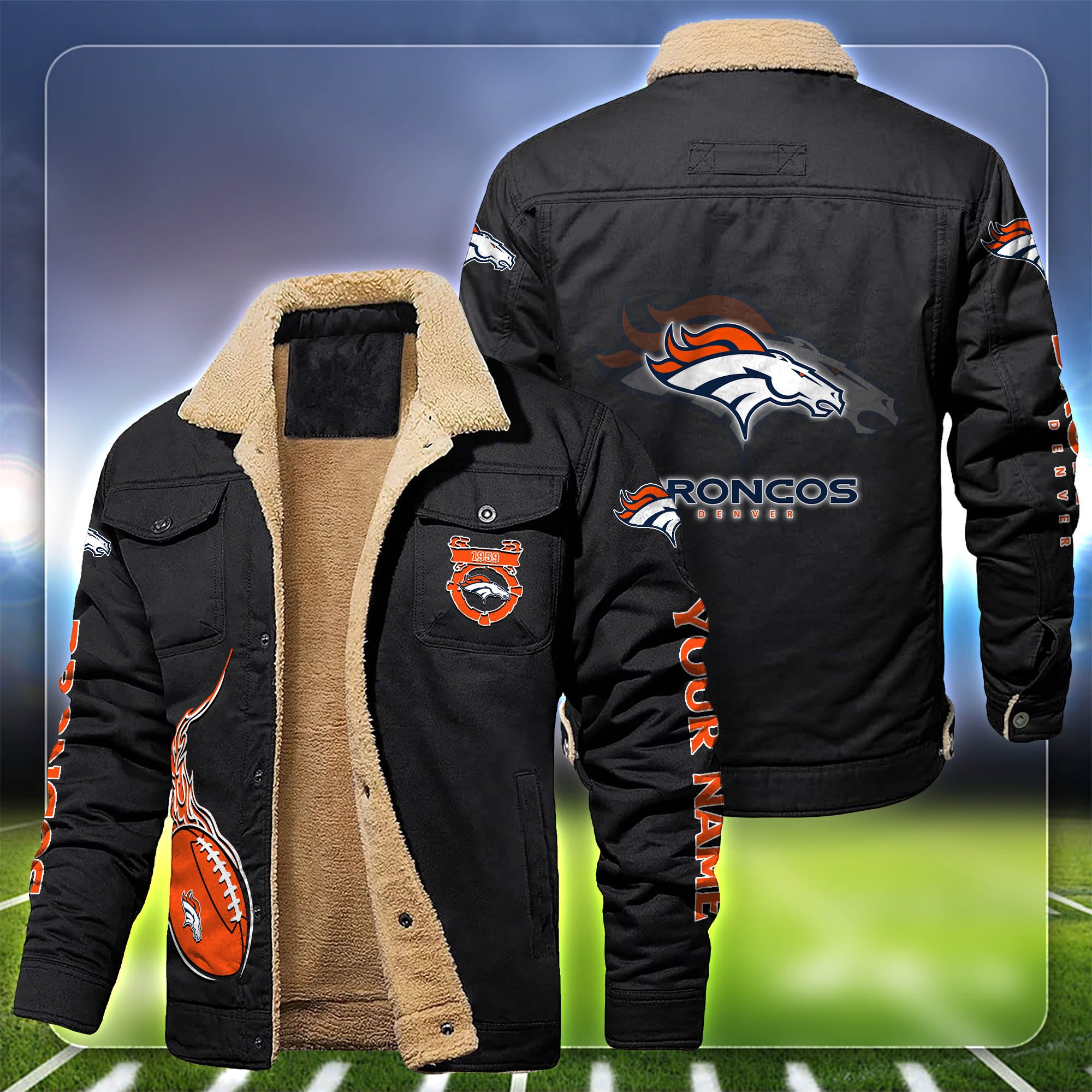 Denver Broncos Fleece Bomber Jacket Customized Your Name, Sport Team Jacket For Fans, Sport Gifts ETHY-53688