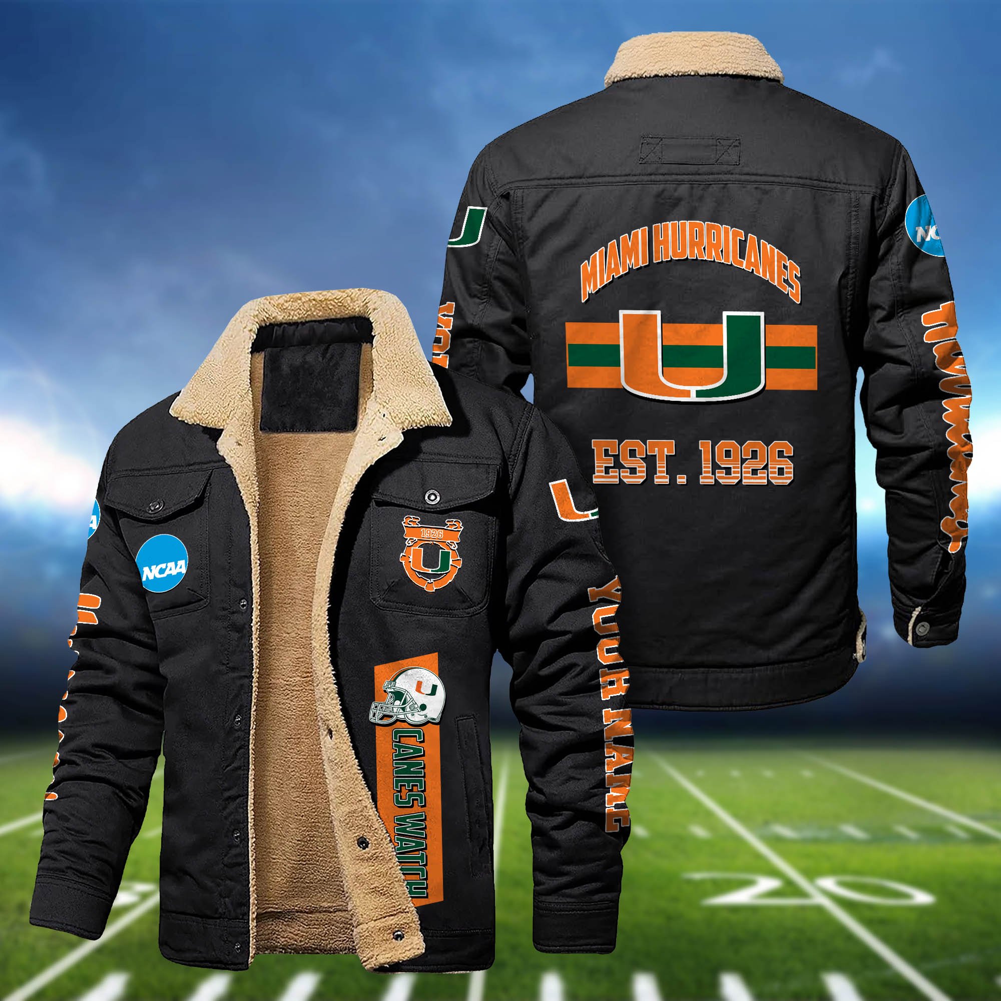 Miami Hurricanes 2D Fleece Bomber Jacket Customized Your Name, Jackets For Sport Fan, Sport Gifts ETHY-53777