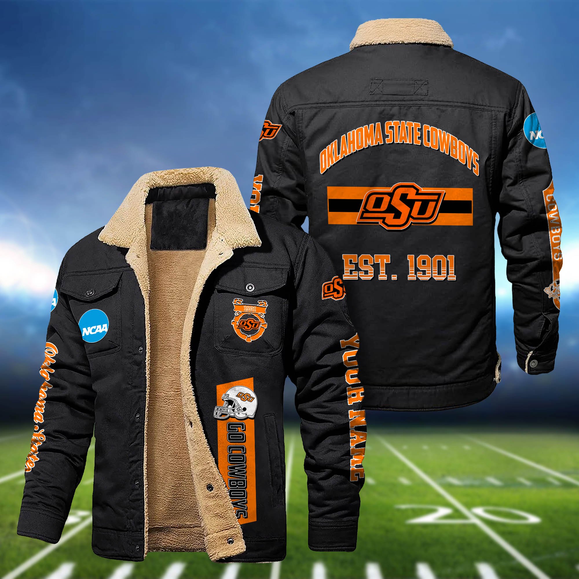 Oklahoma State Cowboys 2D Fleece Bomber Jacket Customized Your Name, Jackets For Sport Fan, Sport Gifts ETHY-53777