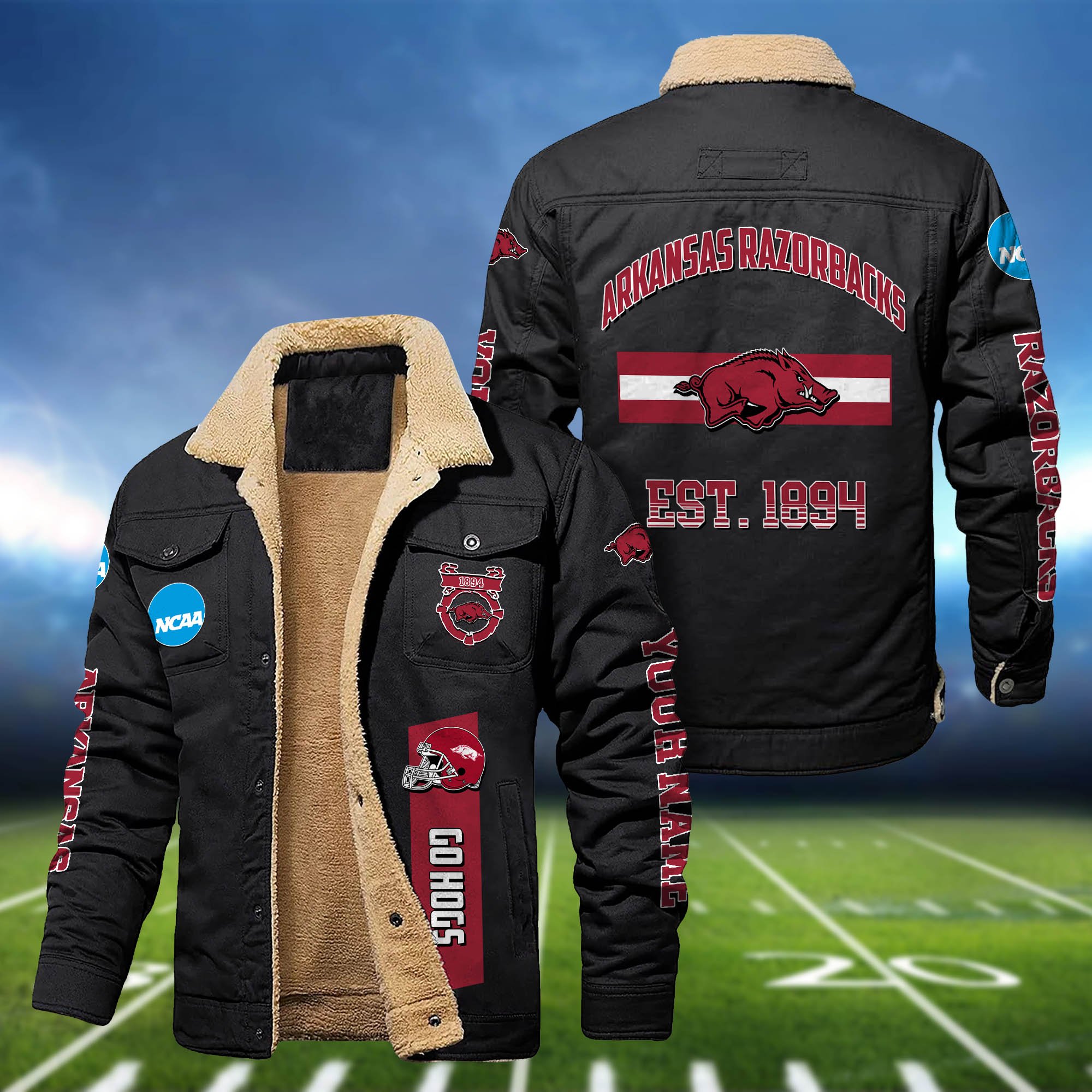 Arkansas Razorbacks 2D Fleece Bomber Jacket Customized Your Name, Jackets For Sport Fan, Sport Gifts ETHY-53777