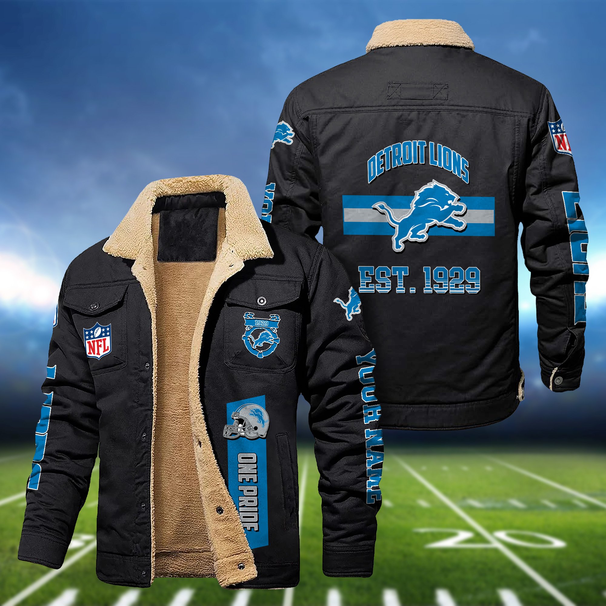 Detroit Lions 2D Fleece Bomber Jacket Customized Your Name, Jackets For Sport Fan, Sport Gifts ETHY-53777