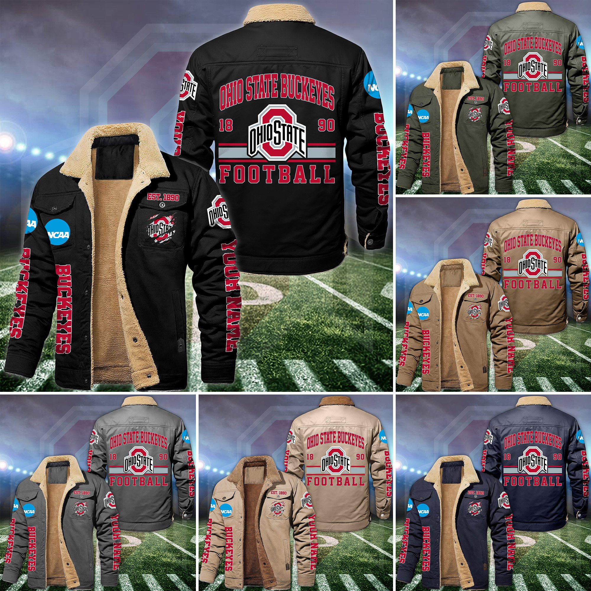 Ohio State Buckeyes Fleece Lined Cargo Jacket Custom Your Name, Sport Fleece Jacket, FootBall Fan Gift EHIVM-53671