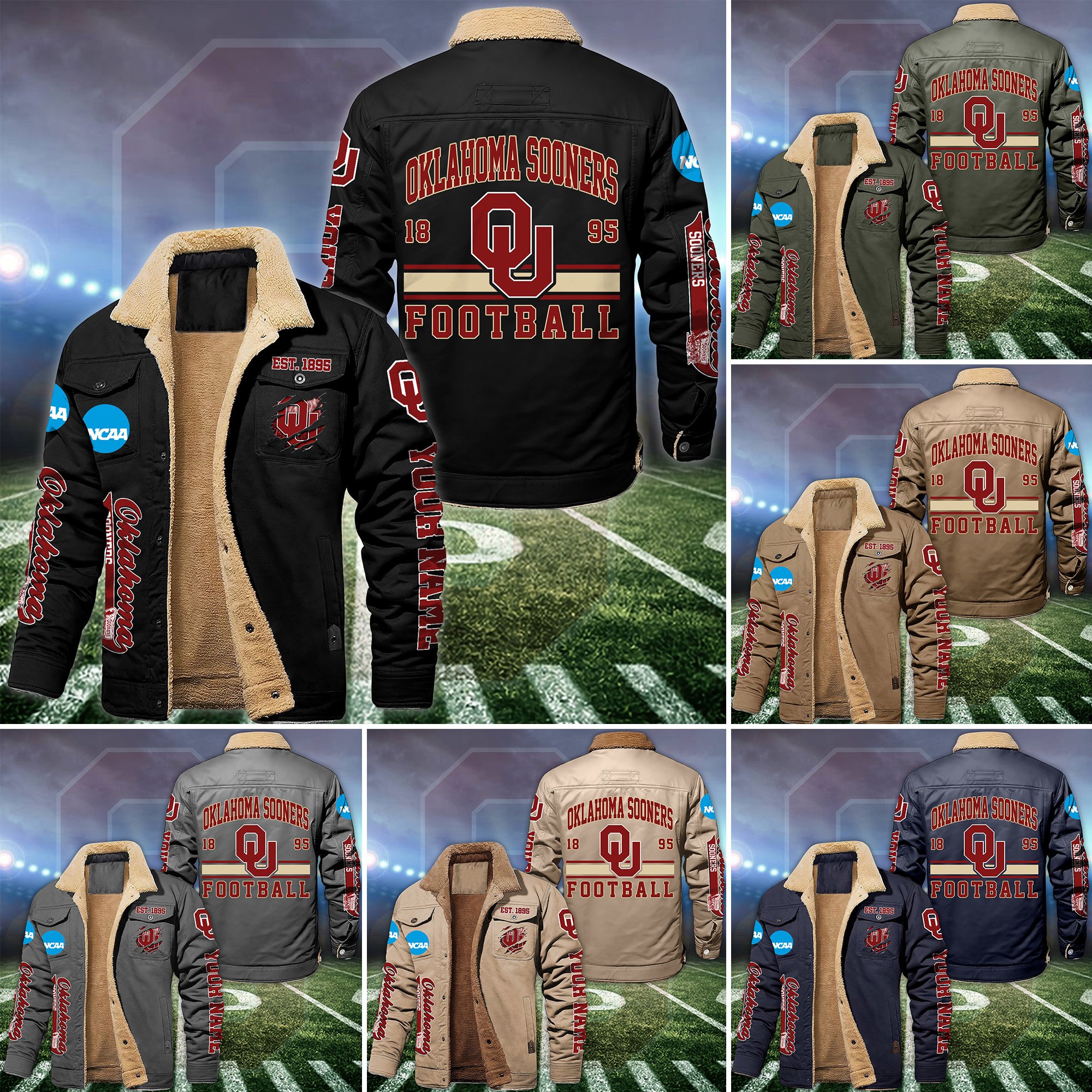 Oklahoma Sooners Fleece Lined Cargo Jacket Custom Your Name, Sport Fleece Jacket, FootBall Fan Gift EHIVM-53671