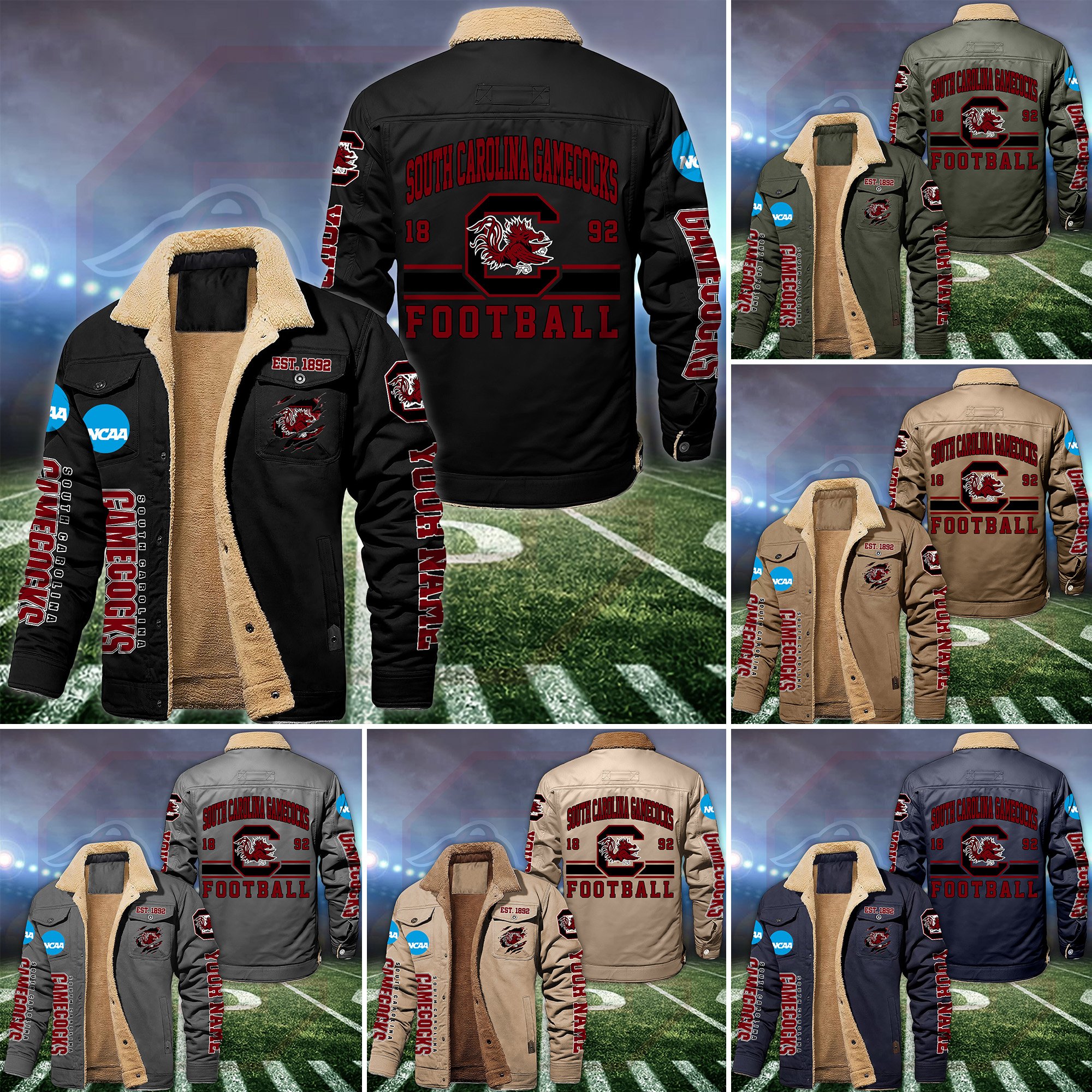 South Carolina Gamecocks Fleece Lined Cargo Jacket Custom Your Name, Sport Fleece Jacket, FootBall Fan Gift EHIVM-53671