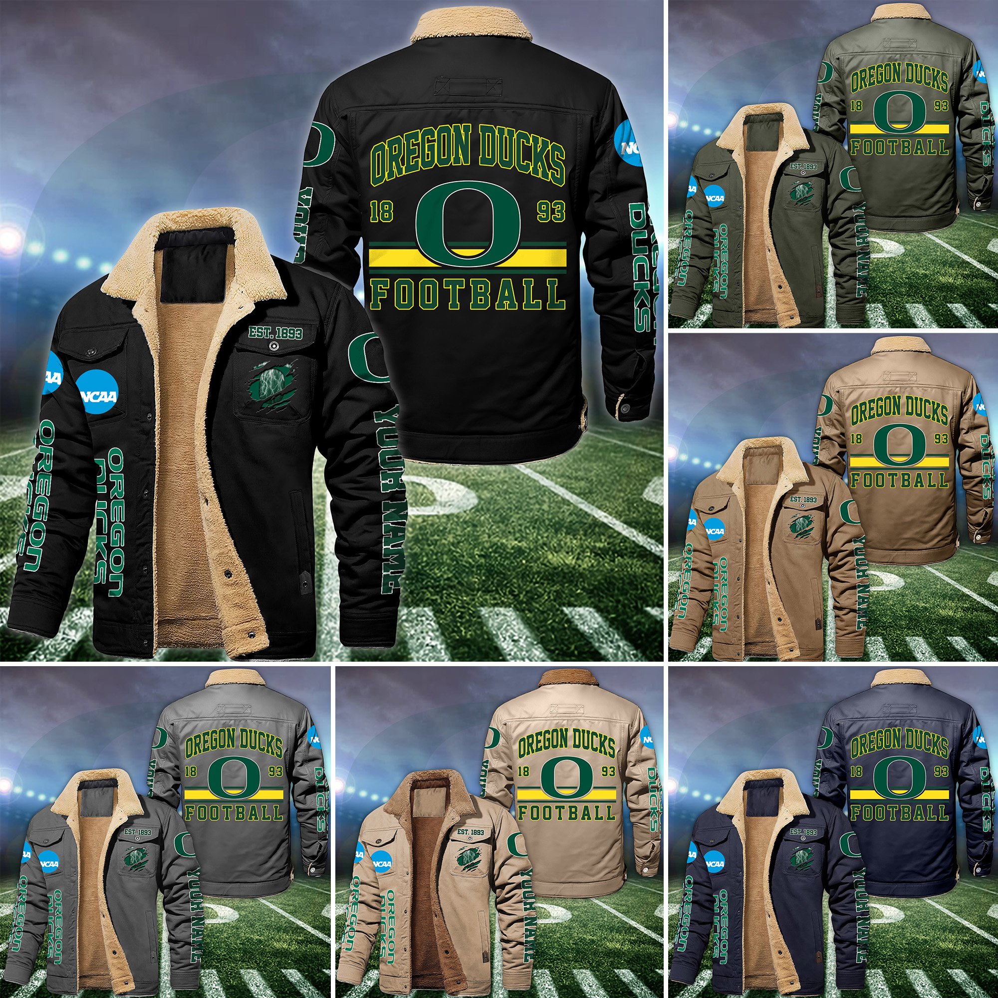 Oregon Ducks Fleece Lined Cargo Jacket Custom Your Name, Sport Fleece Jacket, FootBall Fan Gift EHIVM-53671