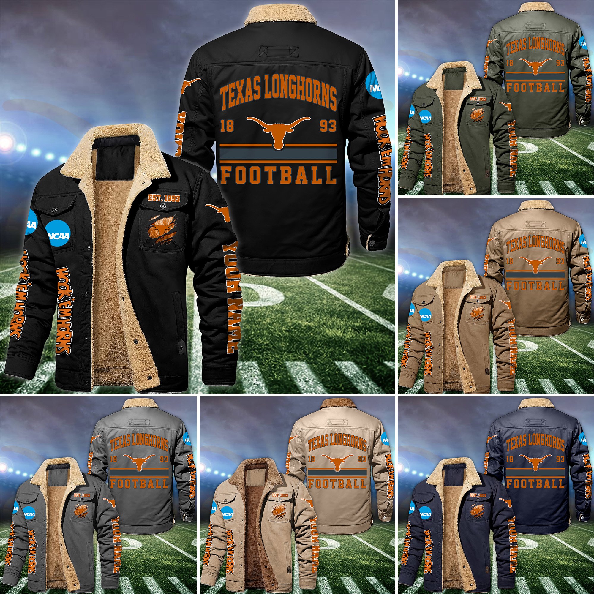 Texas Longhorns Fleece Lined Cargo Jacket Custom Your Name, Sport Fleece Jacket, FootBall Fan Gift EHIVM-53671