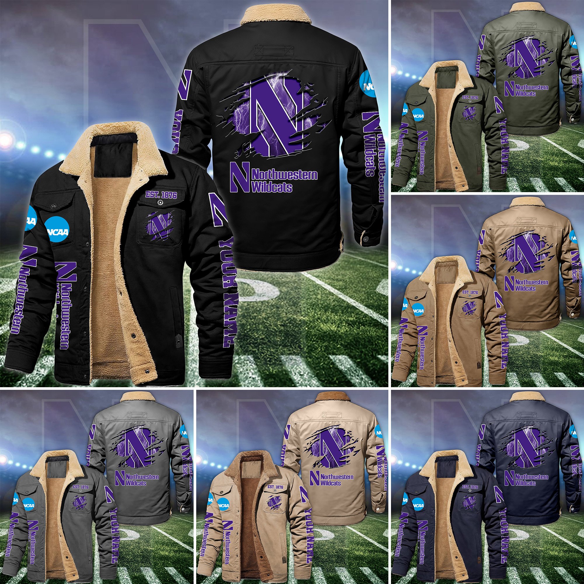 Northwestern Wildcats Fleece Lined Cargo Jacket Custom Your Name, Sport Fleece Jacket, FootBall Fan Gift EHIVM-53730