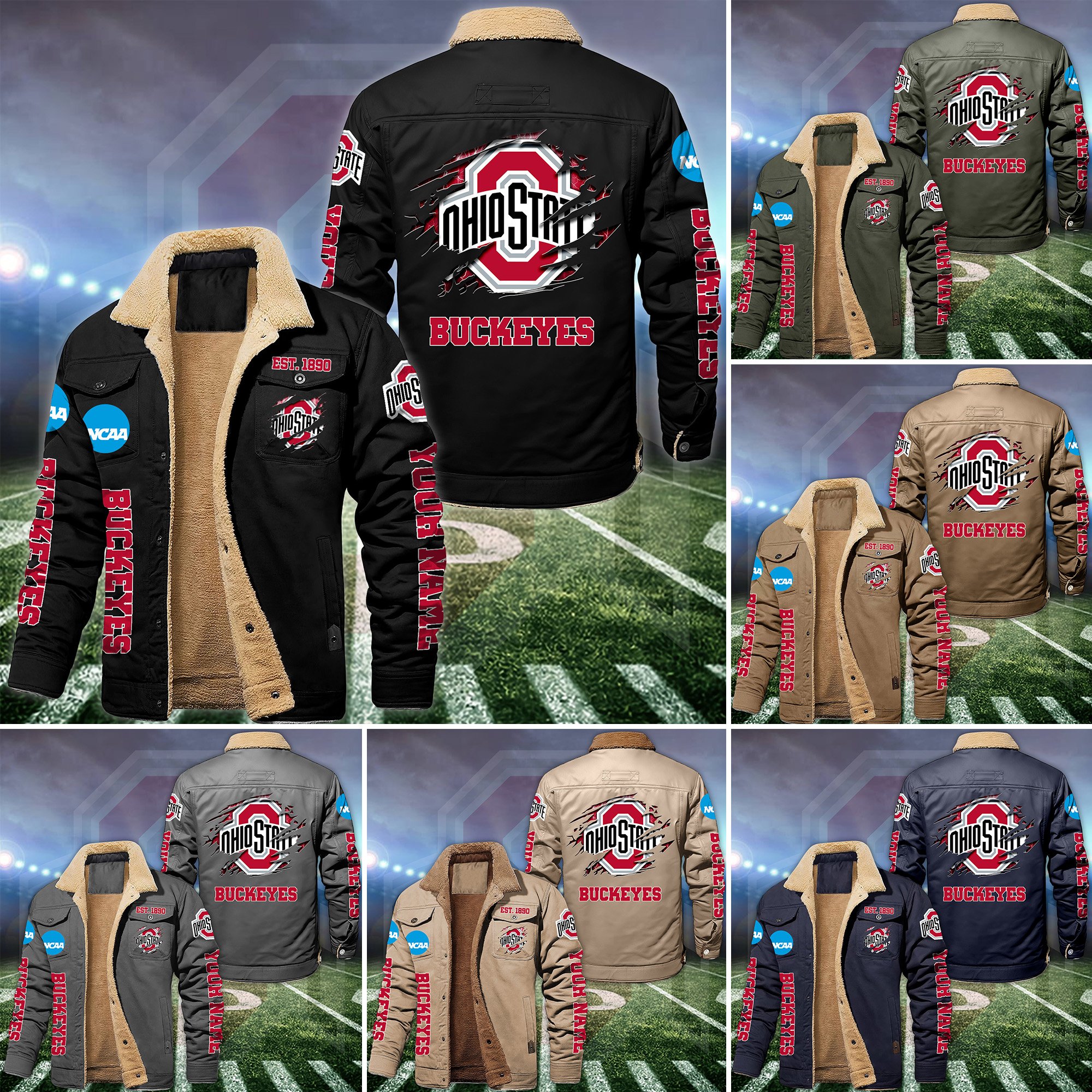 Ohio State Buckeyes Fleece Lined Cargo Jacket Custom Your Name, Sport Fleece Jacket, FootBall Fan Gift EHIVM-53730