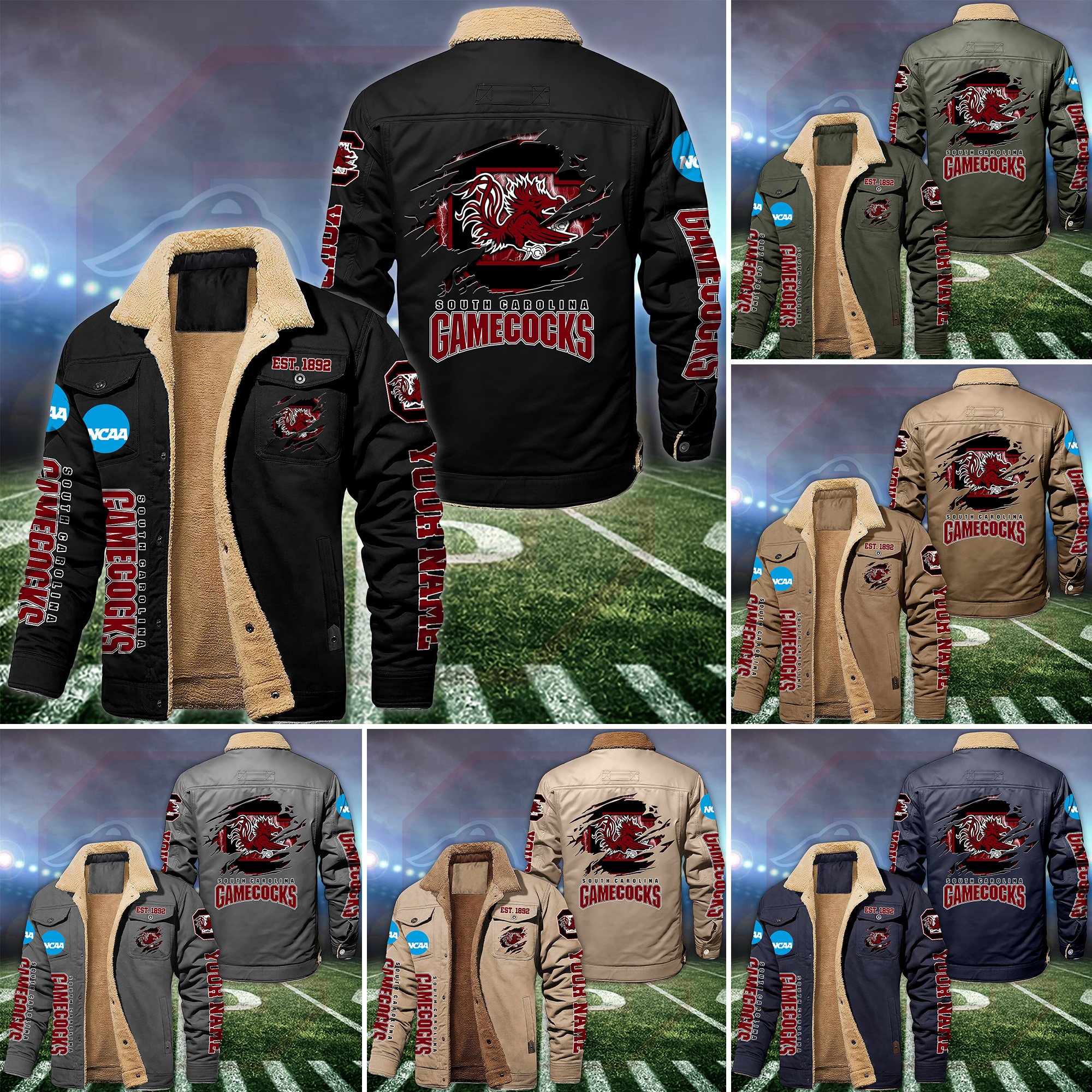 South Carolina Gamecocks Fleece Lined Cargo Jacket Custom Your Name, Sport Fleece Jacket, FootBall Fan Gift EHIVM-53730