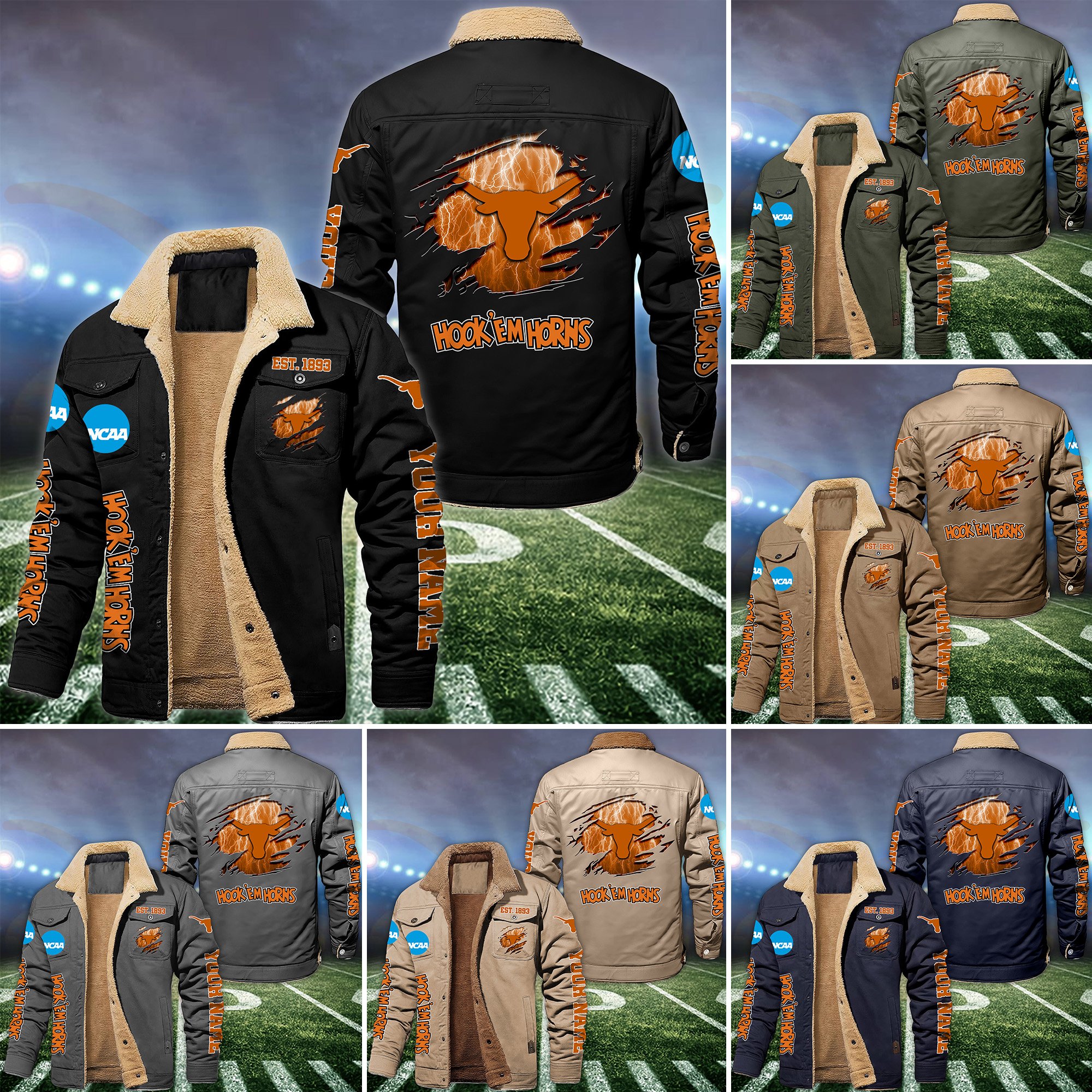 Texas Longhorns Fleece Lined Cargo Jacket Custom Your Name, Sport Fleece Jacket, FootBall Fan Gift EHIVM-53730