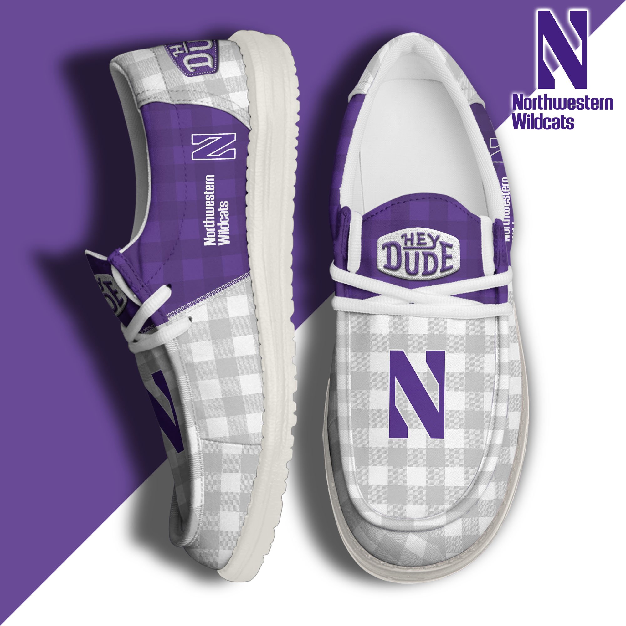 Northwestern Wildcats Hey Dude Canvas Loafer Shoes Custom Your Name, Sport Shoes For Fan, Fan Gifts EHIVM-61236