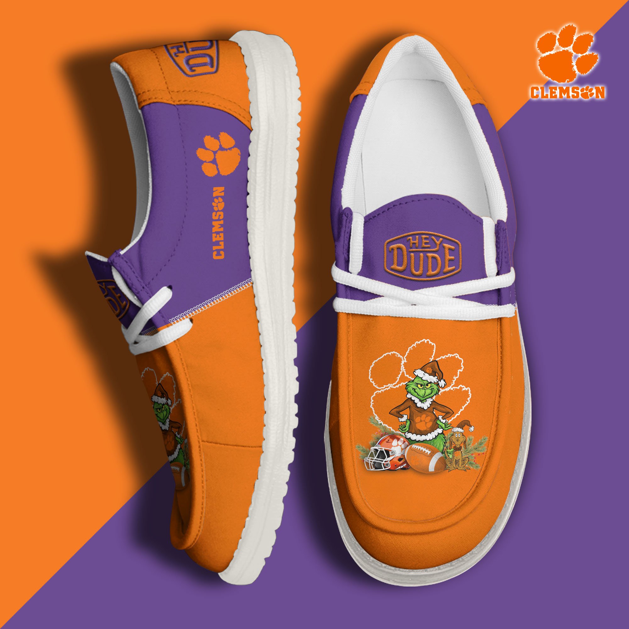 Clemson Tigers Football Hey Dude Canvas Loafer Shoes Custom Your Name, Sport Shoes For Fan, Fan Gifts EHIVM-61211