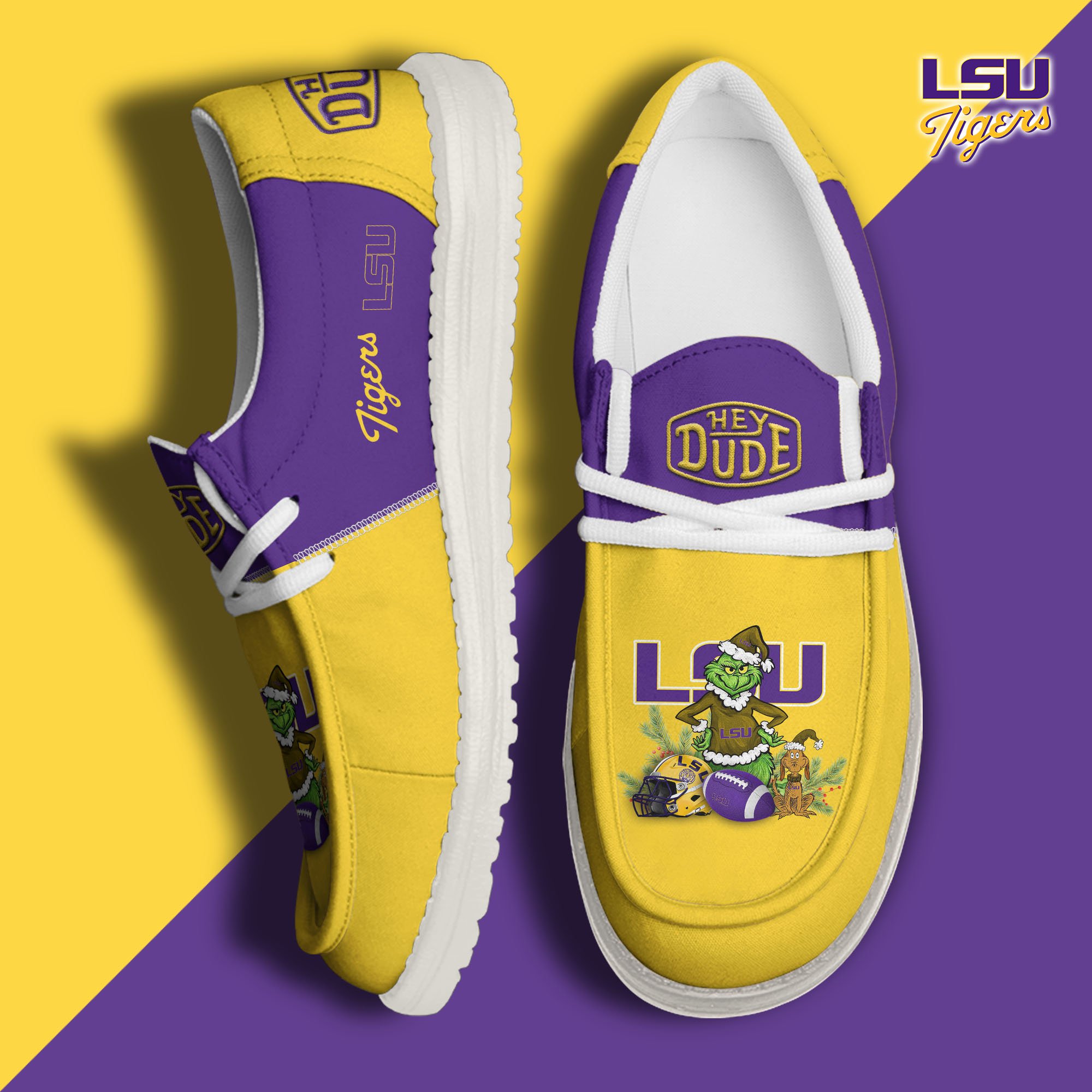 LSU TIGERS Football Hey Dude Canvas Loafer Shoes Custom Your Name, Sport Shoes For Fan, Fan Gifts EHIVM-61211