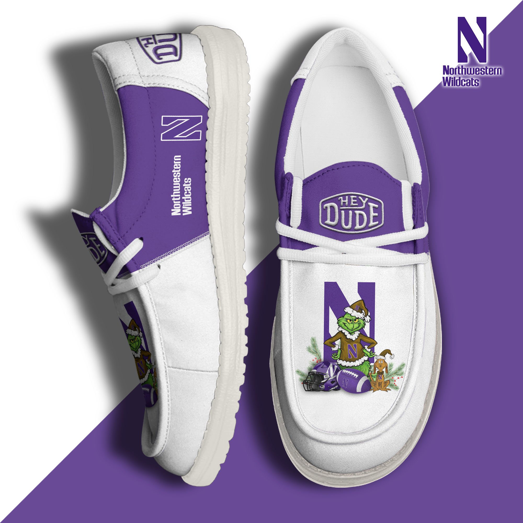 Northwestern Wildcats Football Hey Dude Canvas Loafer Shoes Custom Your Name, Sport Shoes For Fan, Fan Gifts EHIVM-61211