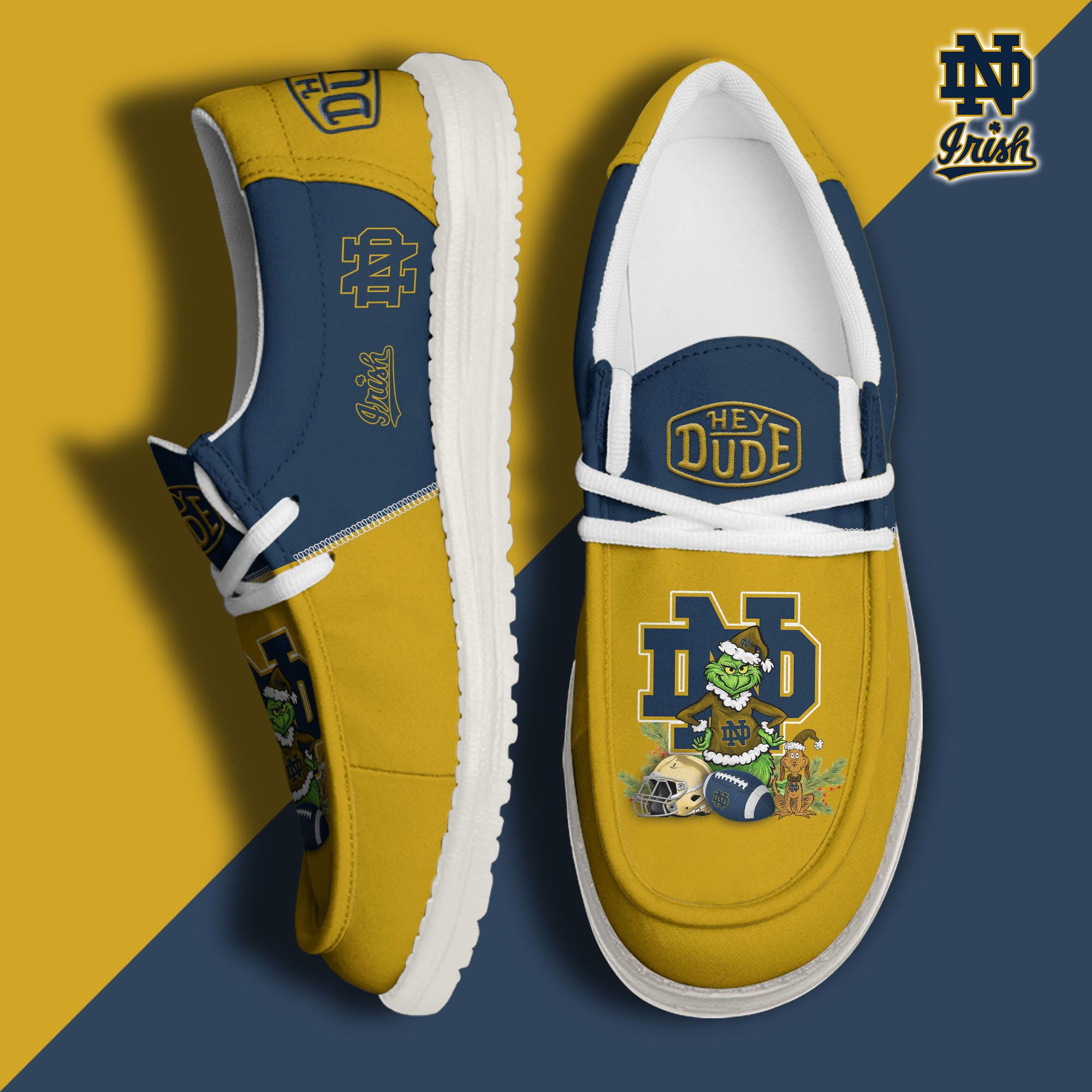 Notre Dame Fighting Irish Football Hey Dude Canvas Loafer Shoes Custom Your Name, Sport Shoes For Fan, Fan Gifts EHIVM-61211