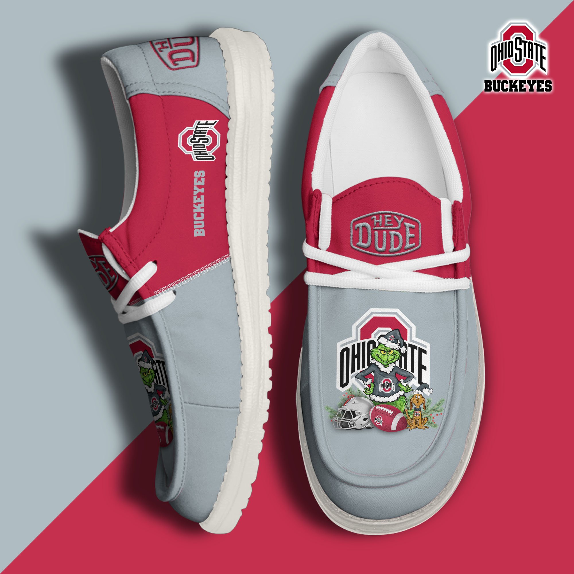 Ohio State Buckeyes Football Hey Dude Canvas Loafer Shoes Custom Your Name, Sport Shoes For Fan, Fan Gifts EHIVM-61211