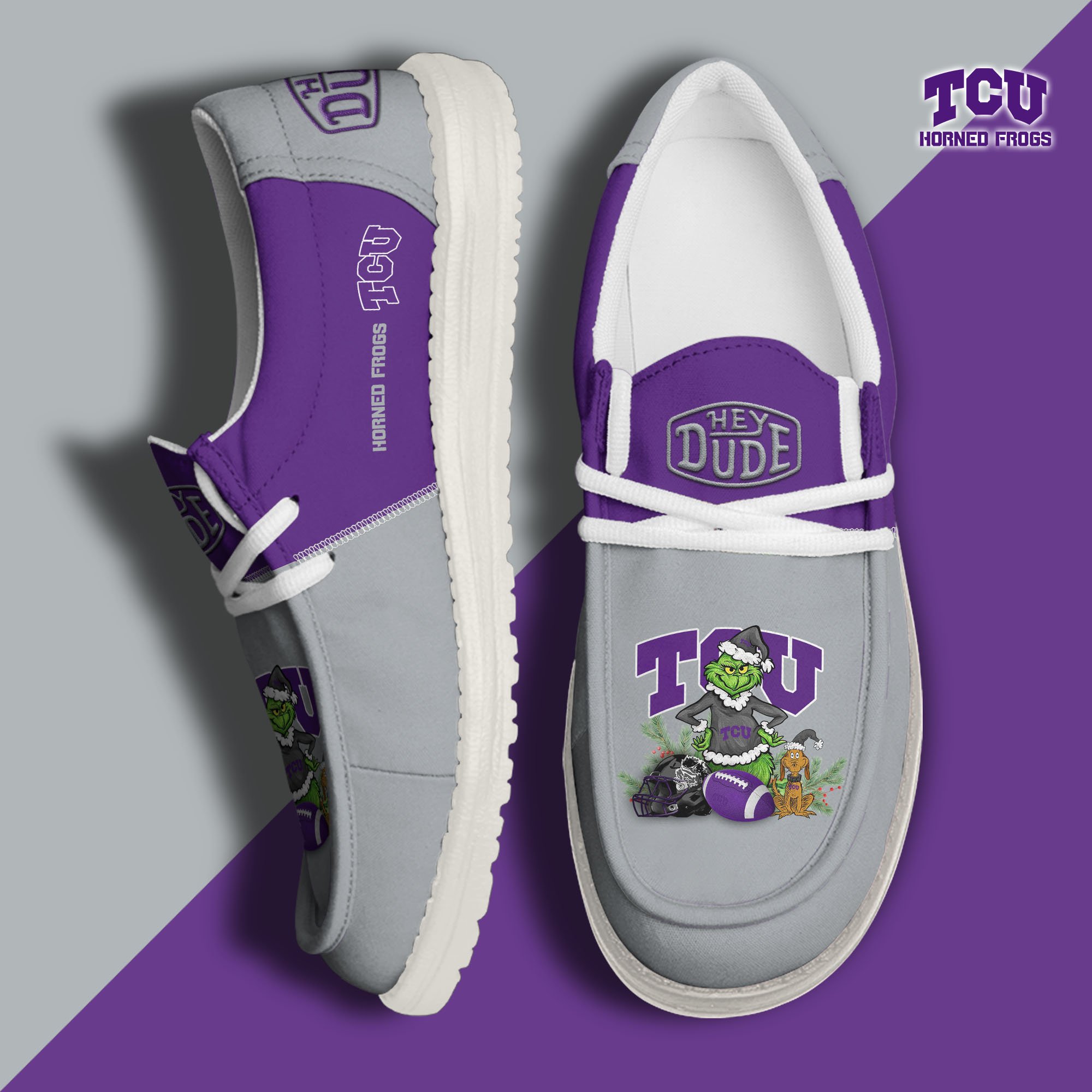 TCU Horned Frogs Football Hey Dude Canvas Loafer Shoes Custom Your Name, Sport Shoes For Fan, Fan Gifts EHIVM-61211