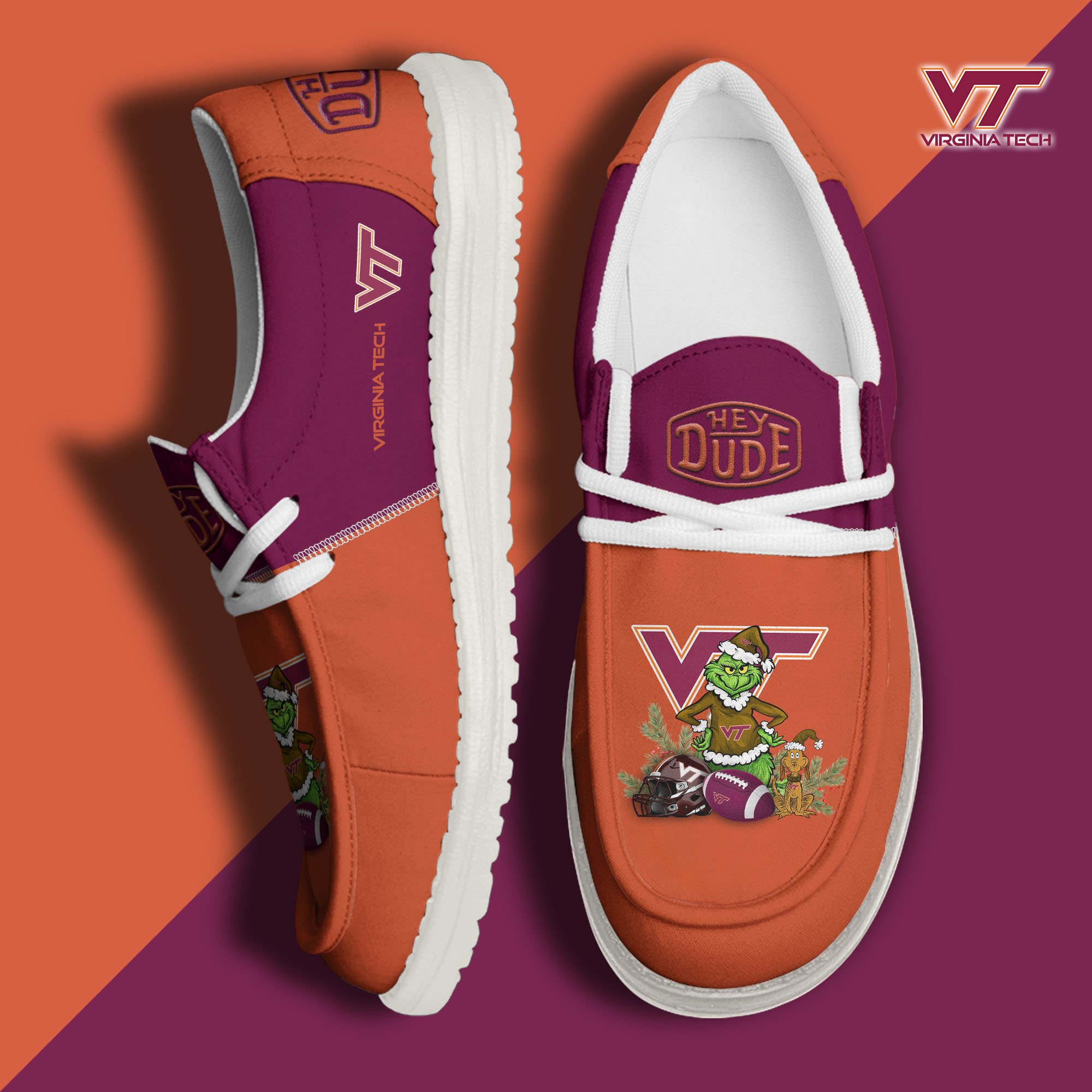 Virginia Tech Hokies Football Hey Dude Canvas Loafer Shoes Custom Your Name, Sport Shoes For Fan, Fan Gifts EHIVM-61211