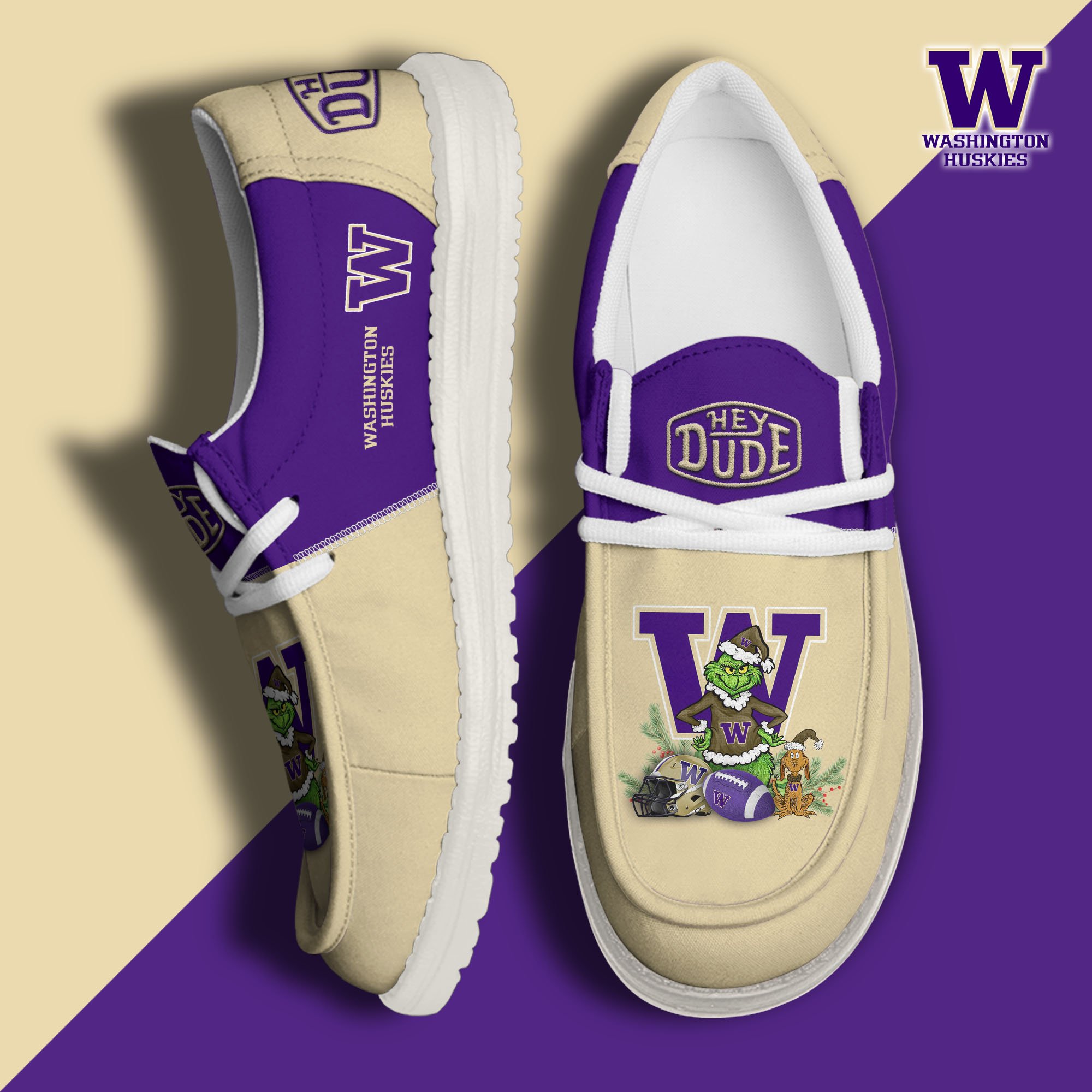 Washington Huskies Football Hey Dude Canvas Loafer Shoes Custom Your Name, Sport Shoes For Fan, Fan Gifts EHIVM-61211