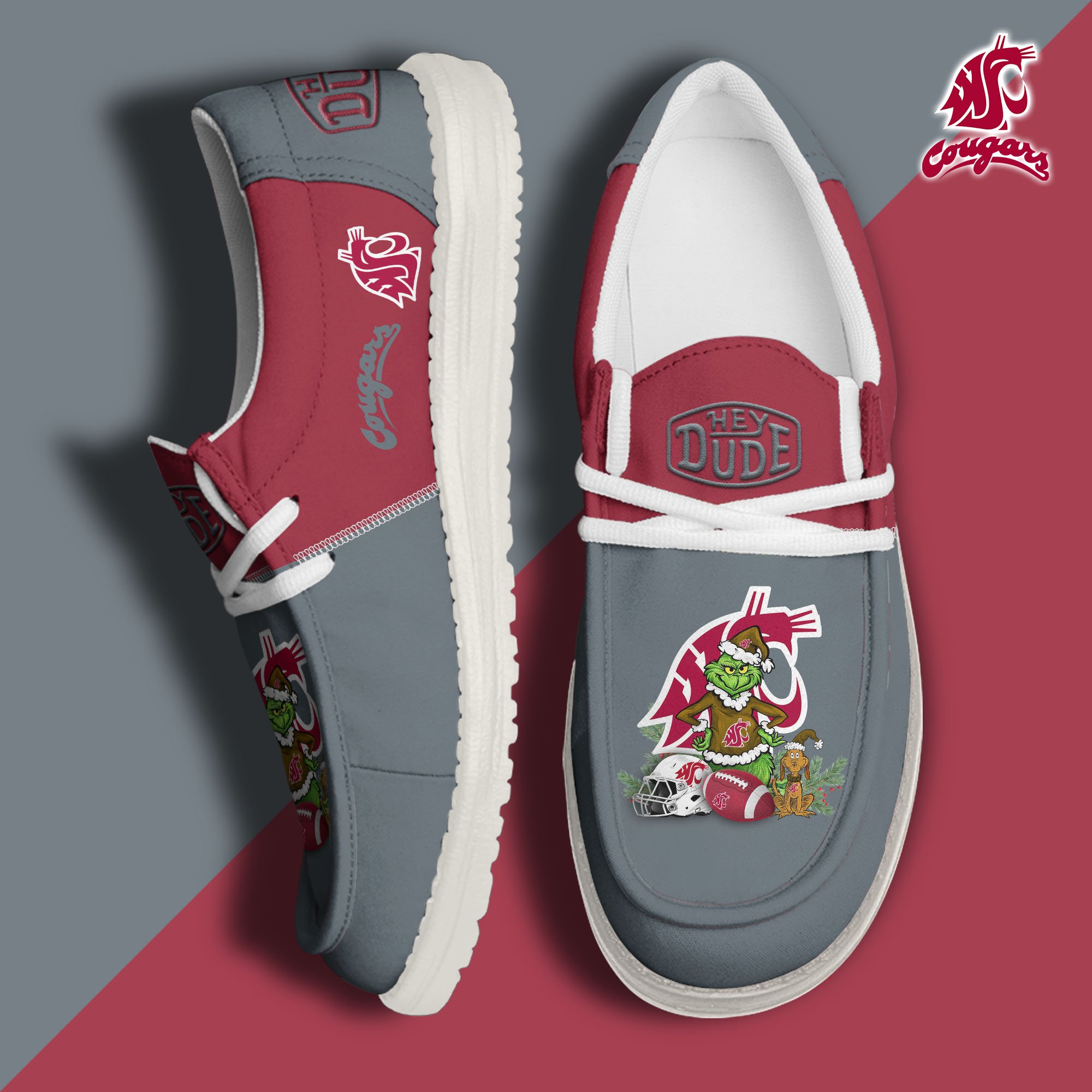 Washington State Cougars Football Hey Dude Canvas Loafer Shoes Custom Your Name, Sport Shoes For Fan, Fan Gifts EHIVM-61211