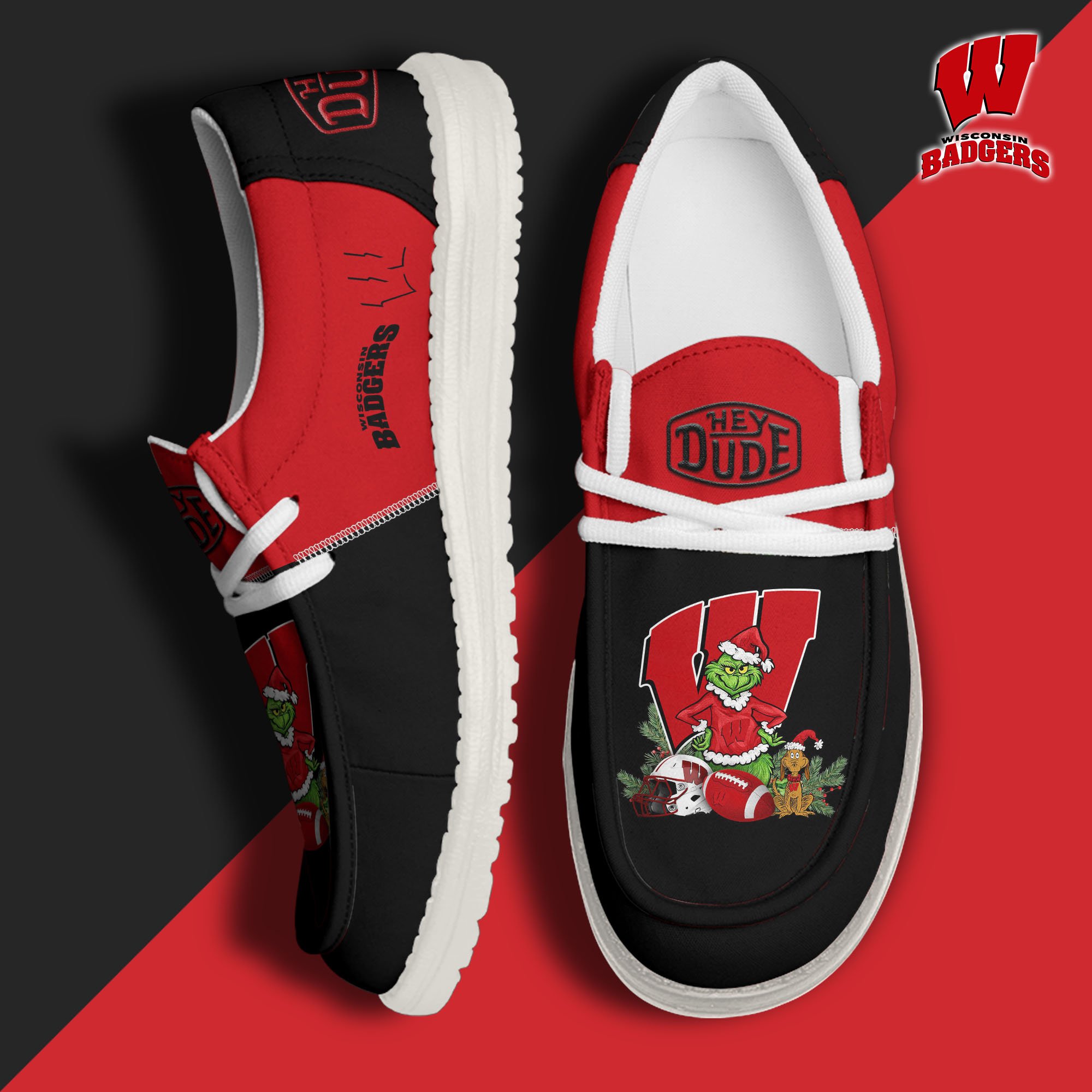 Wisconsin Badgers Football Hey Dude Canvas Loafer Shoes Custom Your Name, Sport Shoes For Fan, Fan Gifts EHIVM-61211