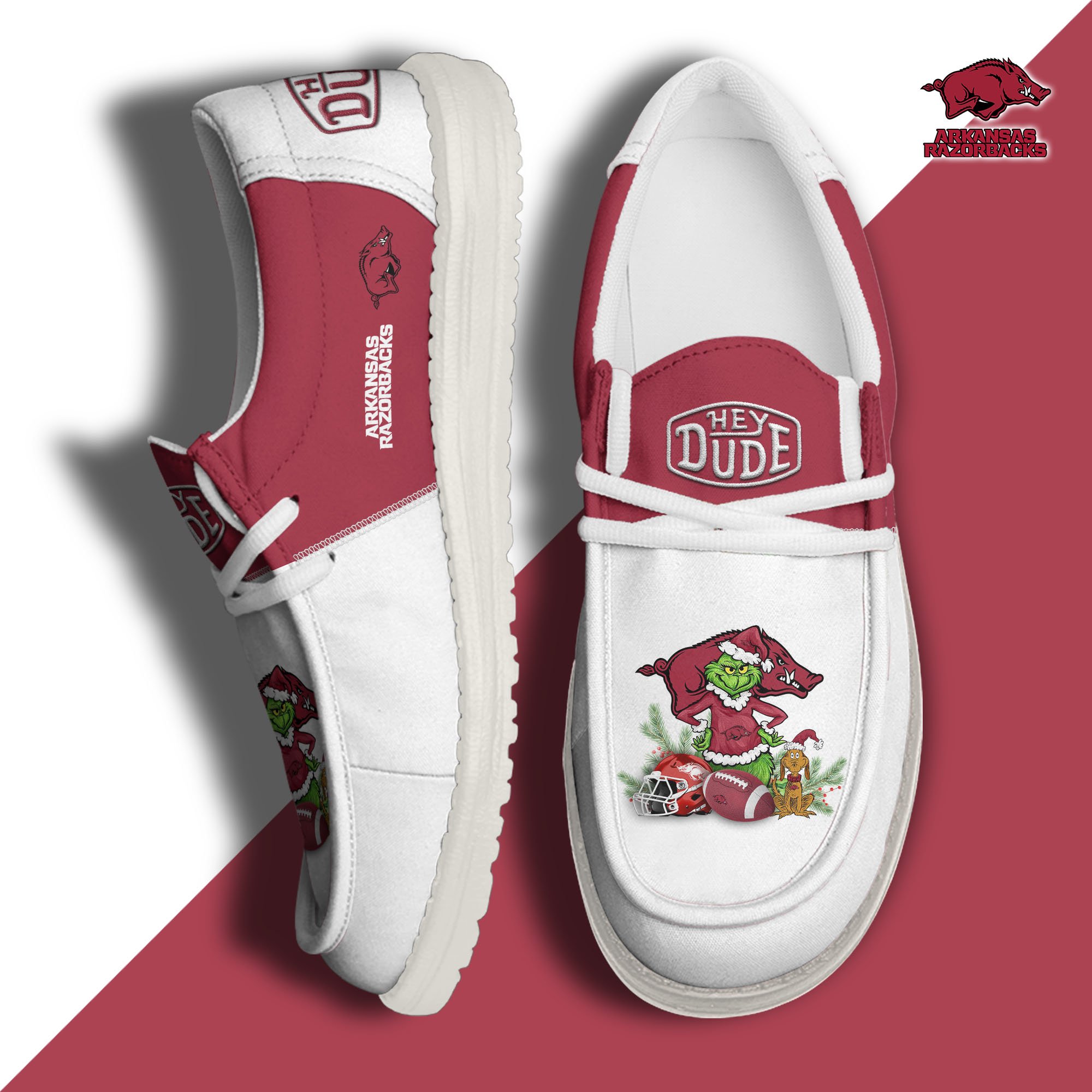 Arkansas Razorbacks Football Hey Dude Canvas Loafer Shoes Custom Your Name, Sport Shoes For Fan, Fan Gifts EHIVM-61211