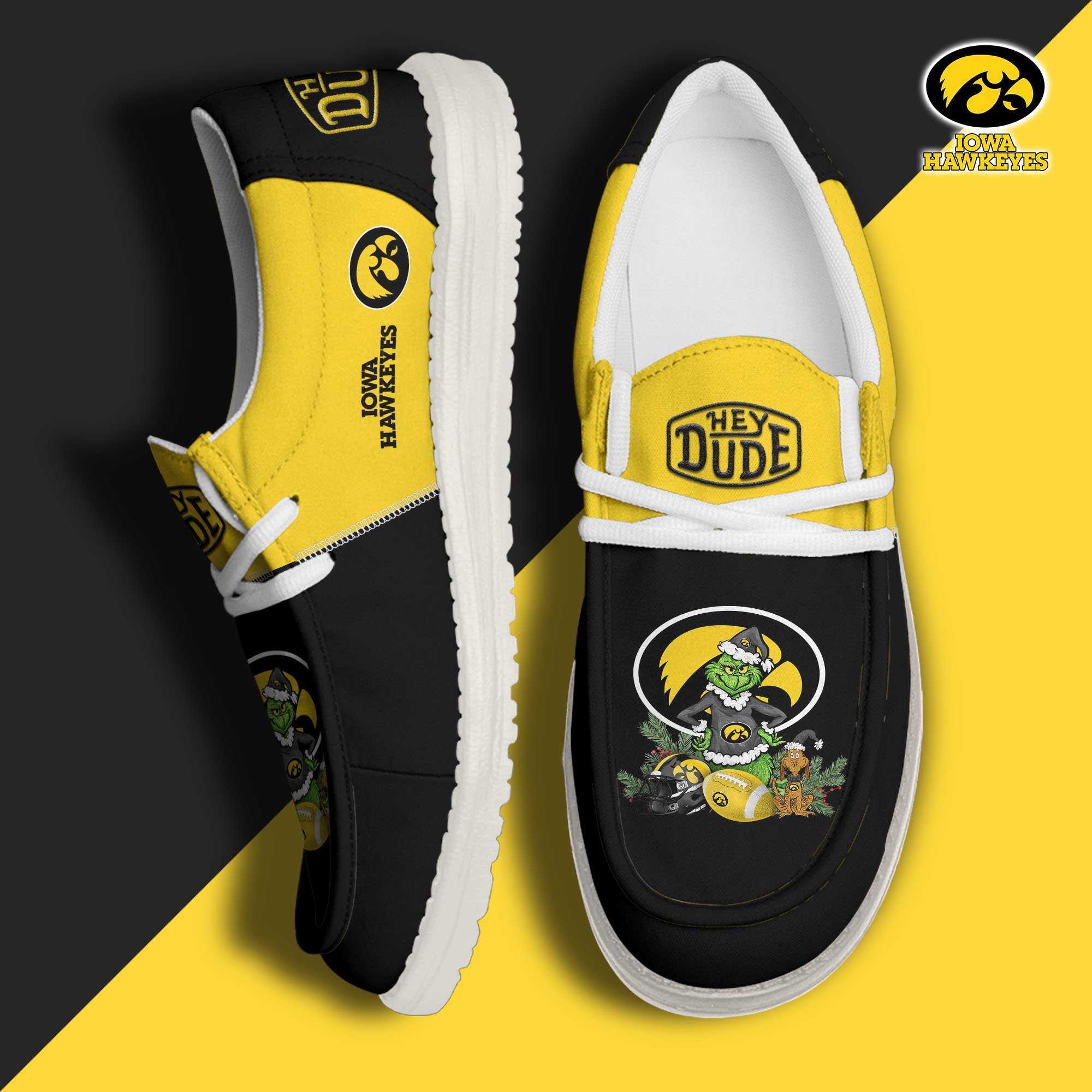 Iowa Hawkeyes Football Hey Dude Canvas Loafer Shoes Custom Your Name, Sport Shoes For Fan, Fan Gifts EHIVM-61211