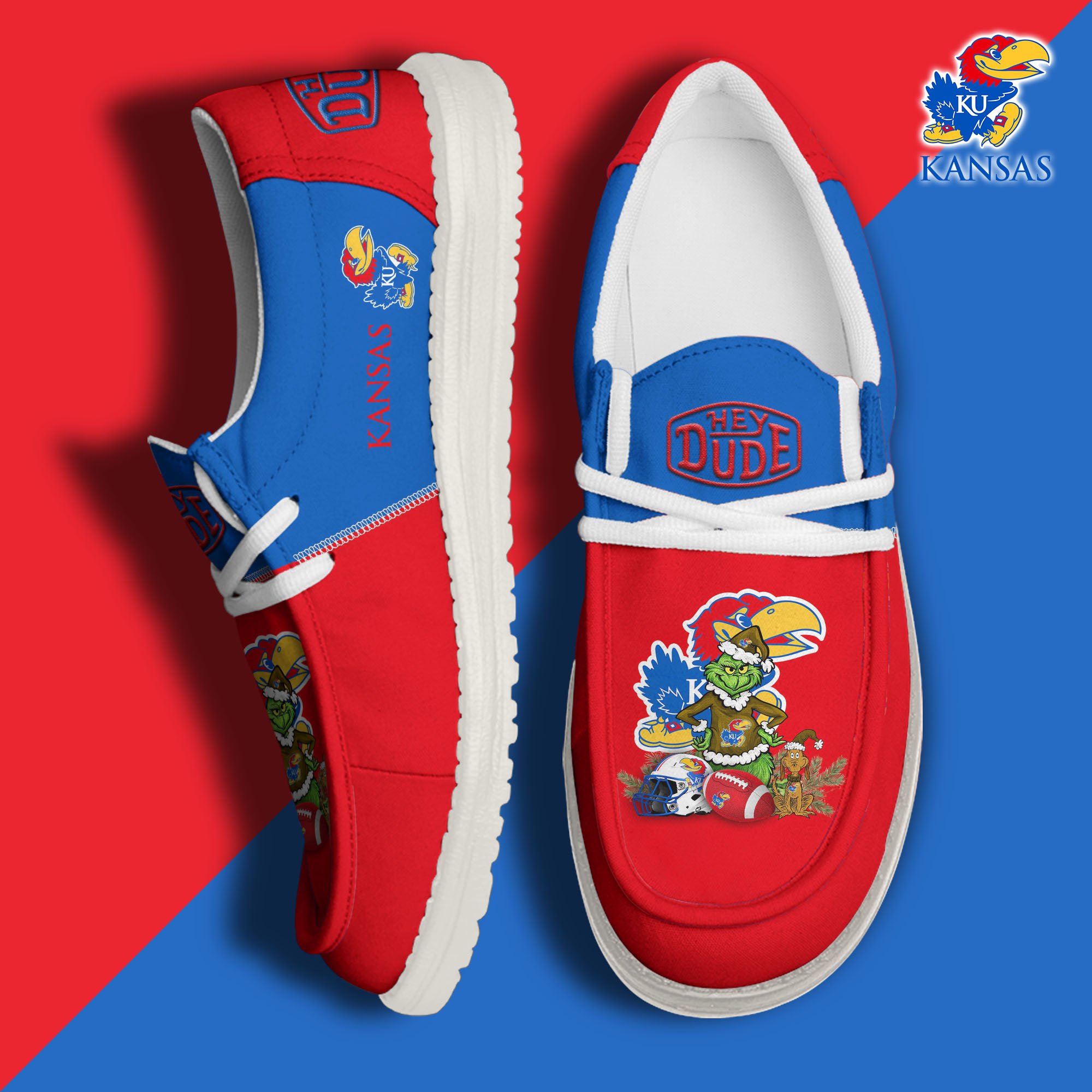 Kansas Jayhawks Football Hey Dude Canvas Loafer Shoes Custom Your Name, Sport Shoes For Fan, Fan Gifts EHIVM-61211