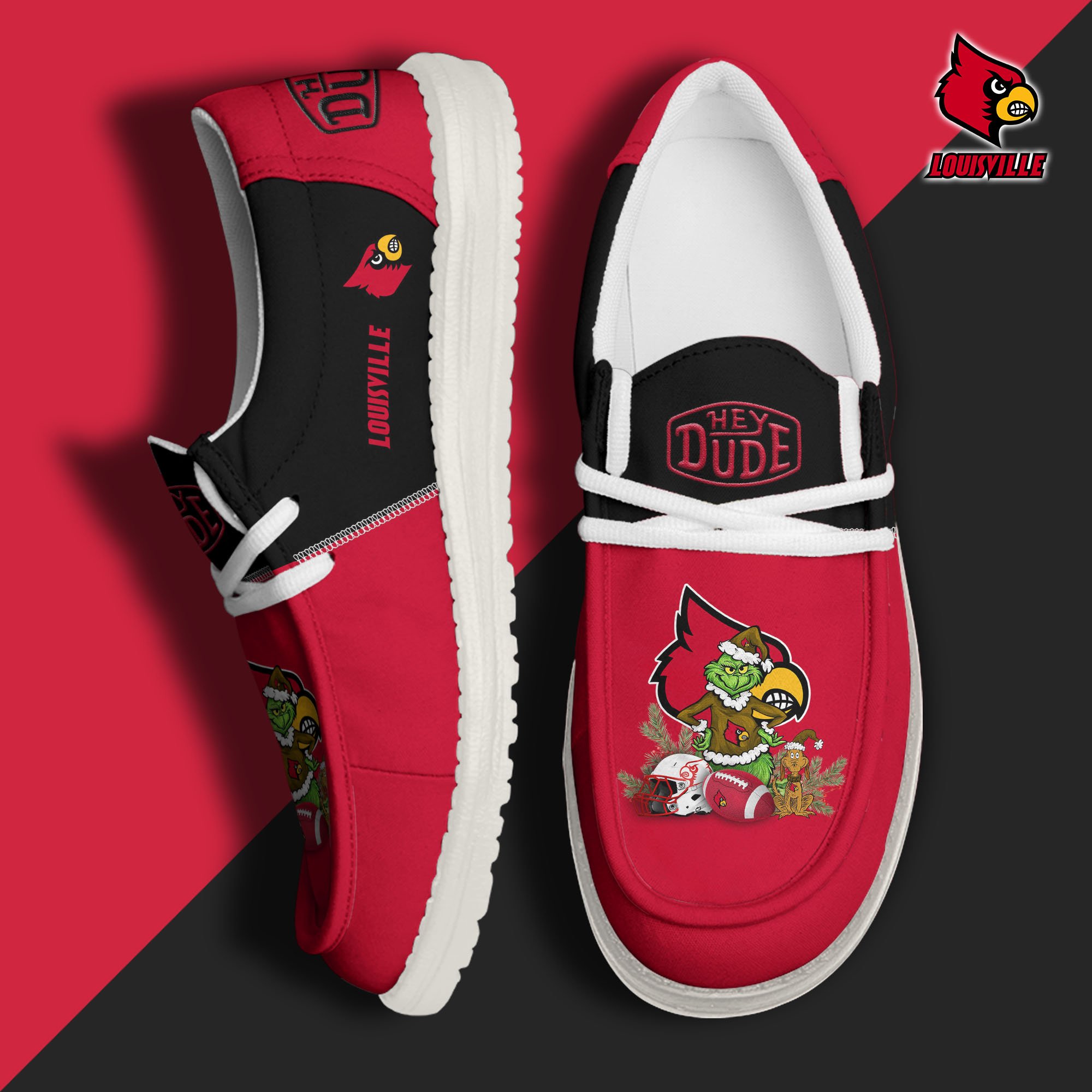 Louisville Cardinals Football Hey Dude Canvas Loafer Shoes Custom Your Name, Sport Shoes For Fan, Fan Gifts EHIVM-61211