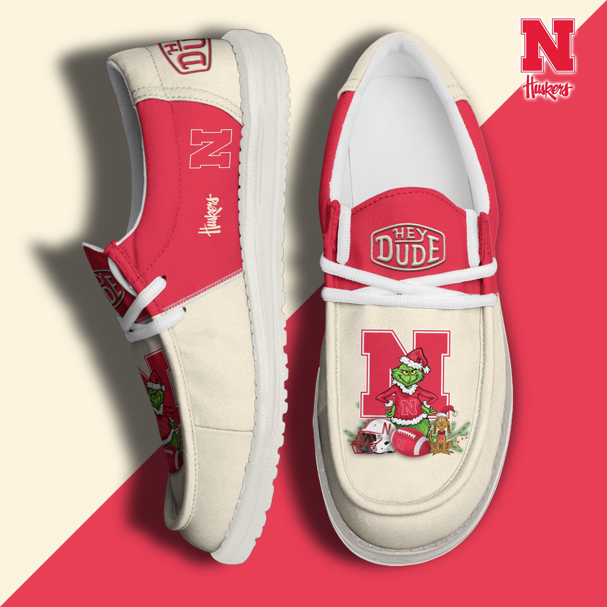 Nebraska Cornhuskers Football Hey Dude Canvas Loafer Shoes Custom Your Name, Sport Shoes For Fan, Fan Gifts EHIVM-61211