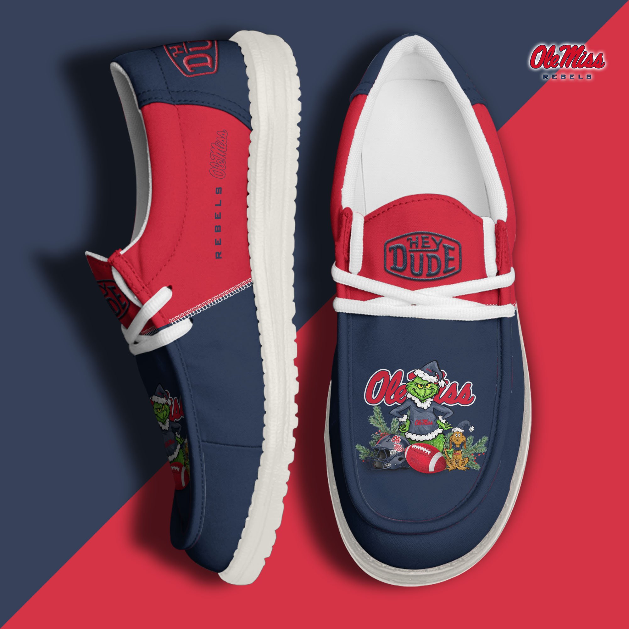 Ole Miss Rebels Football Hey Dude Canvas Loafer Shoes Custom Your Name, Sport Shoes For Fan, Fan Gifts EHIVM-61211