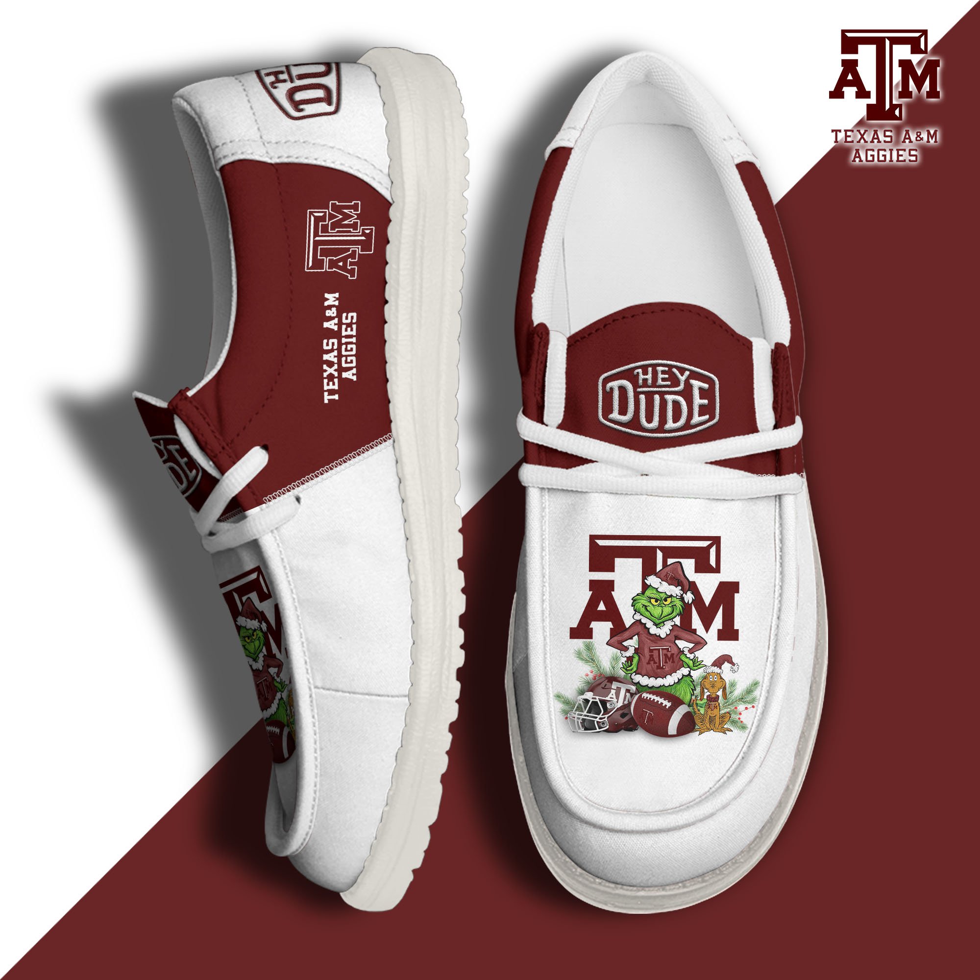 Texas A&M Aggies Football Hey Dude Canvas Loafer Shoes Custom Your Name, Sport Shoes For Fan, Fan Gifts EHIVM-61211