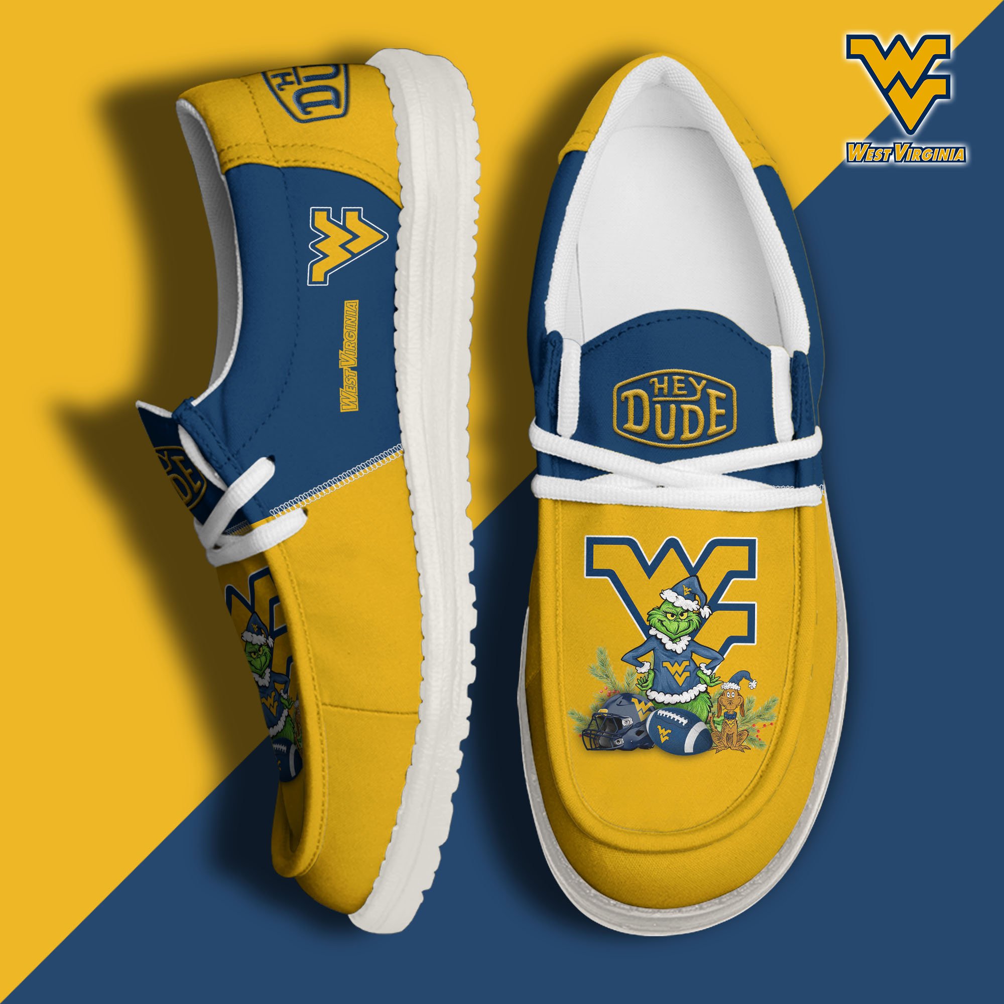 West Virginia Mountaineers Football Hey Dude Canvas Loafer Shoes Custom Your Name, Sport Shoes For Fan, Fan Gifts EHIVM-61211