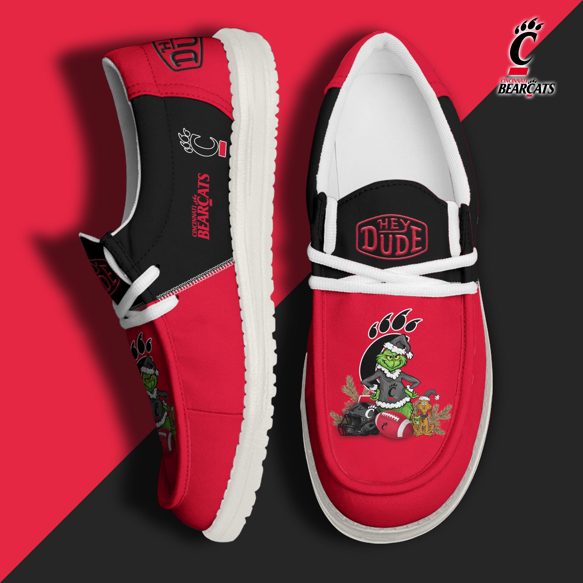 Cincinnati Bearcats Football Hey Dude Canvas Loafer Shoes Custom Your Name, Sport Shoes For Fan, Fan Gifts EHIVM-61211