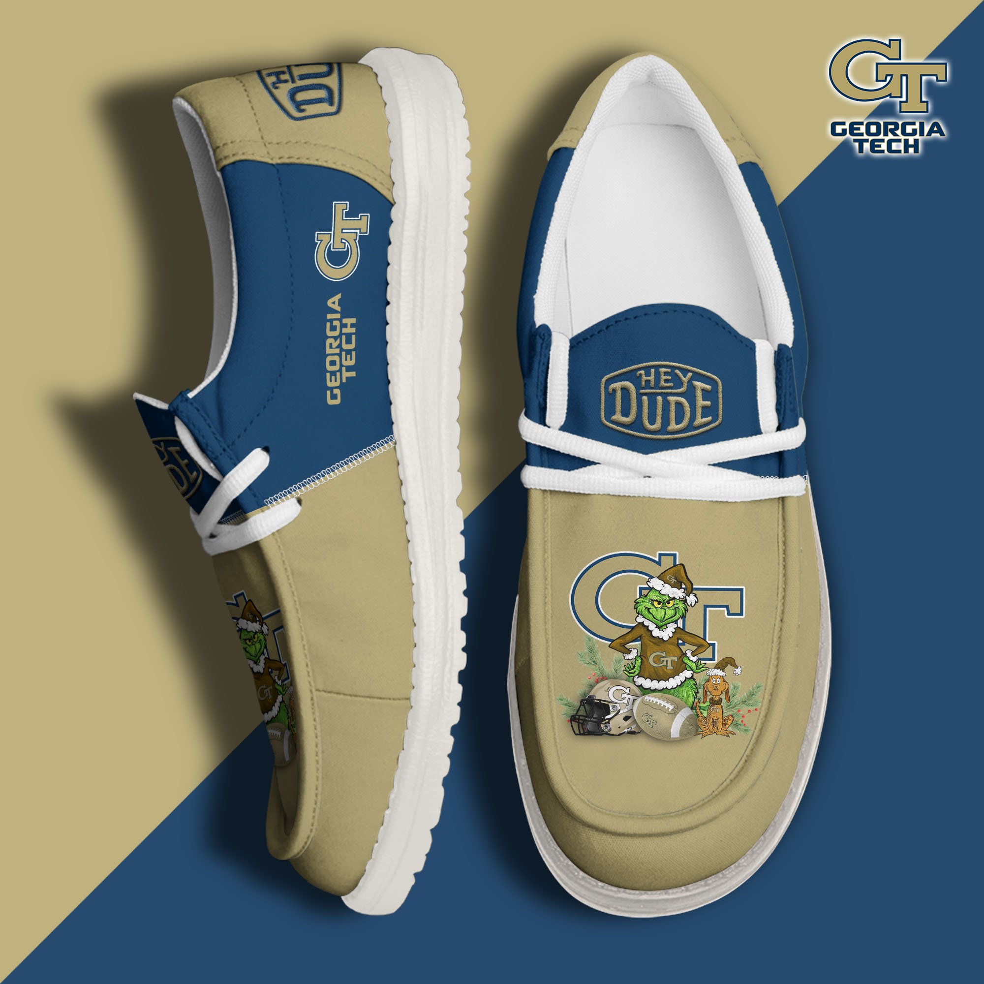 Georgia Tech Yellow Jackets Football Hey Dude Canvas Loafer Shoes Custom Your Name, Sport Shoes For Fan, Fan Gifts EHIVM-61211