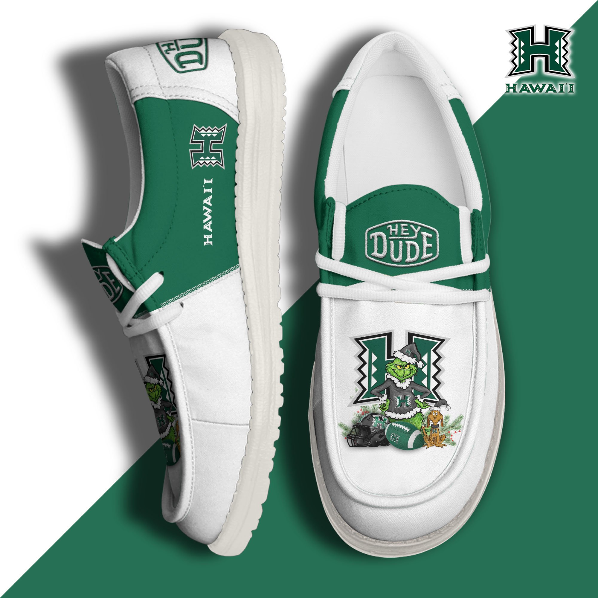 Hawaii Rainbow Warriors Football Hey Dude Canvas Loafer Shoes Custom Your Name, Sport Shoes For Fan, Fan Gifts EHIVM-61211