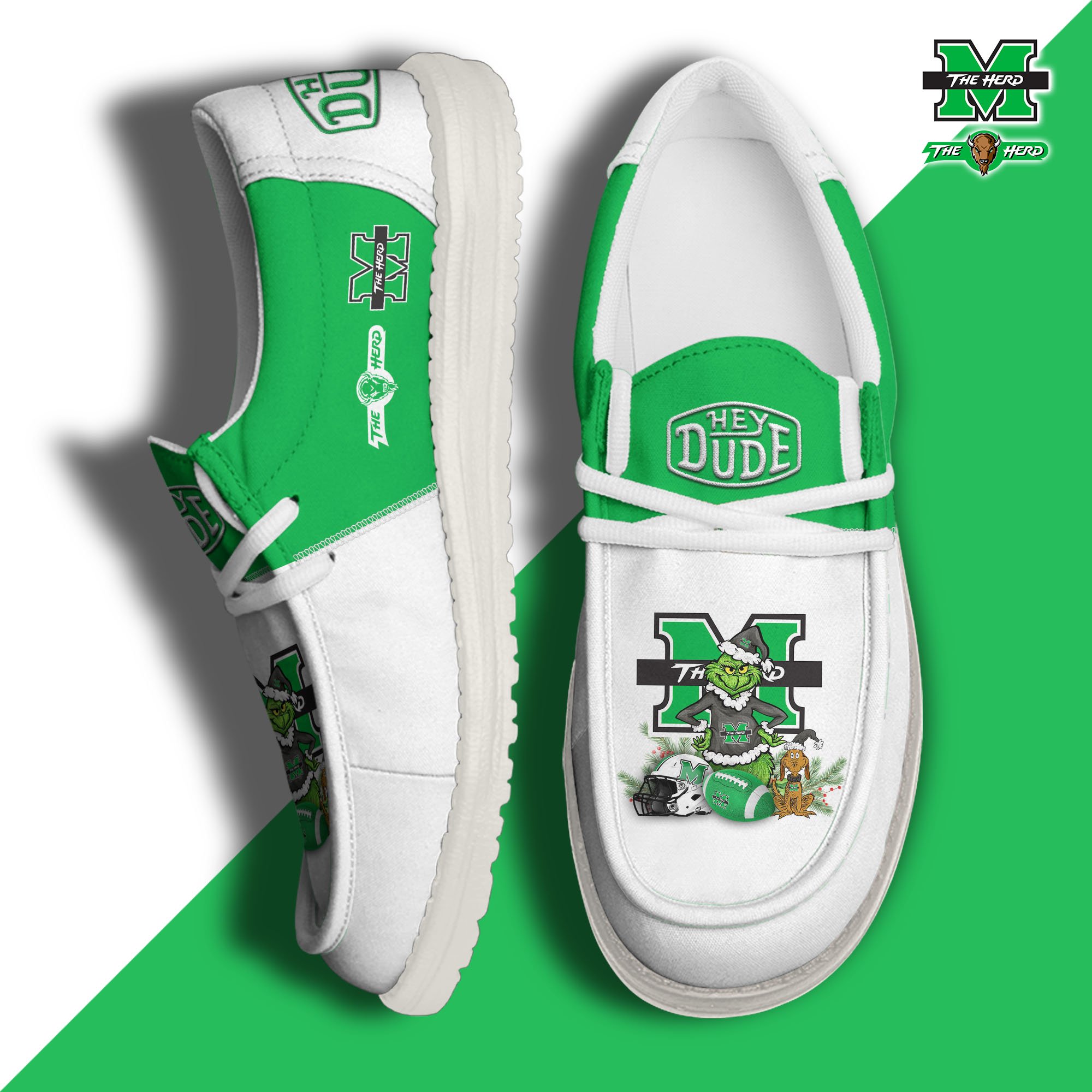 Marshall Thundering Herd Football Hey Dude Canvas Loafer Shoes Custom Your Name, Sport Shoes For Fan, Fan Gifts EHIVM-61211