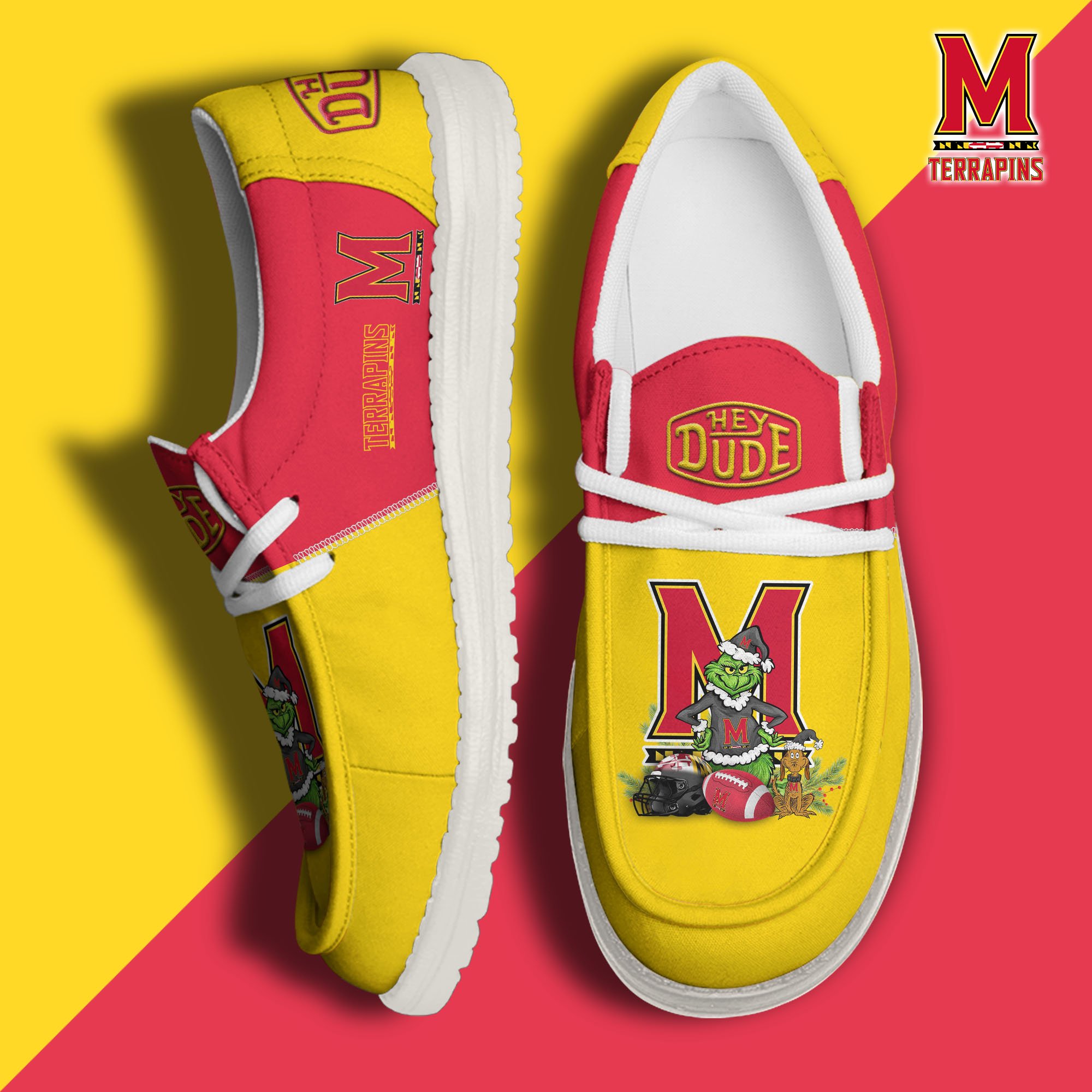 Maryland Terrapins Football Hey Dude Canvas Loafer Shoes Custom Your Name, Sport Shoes For Fan, Fan Gifts EHIVM-61211