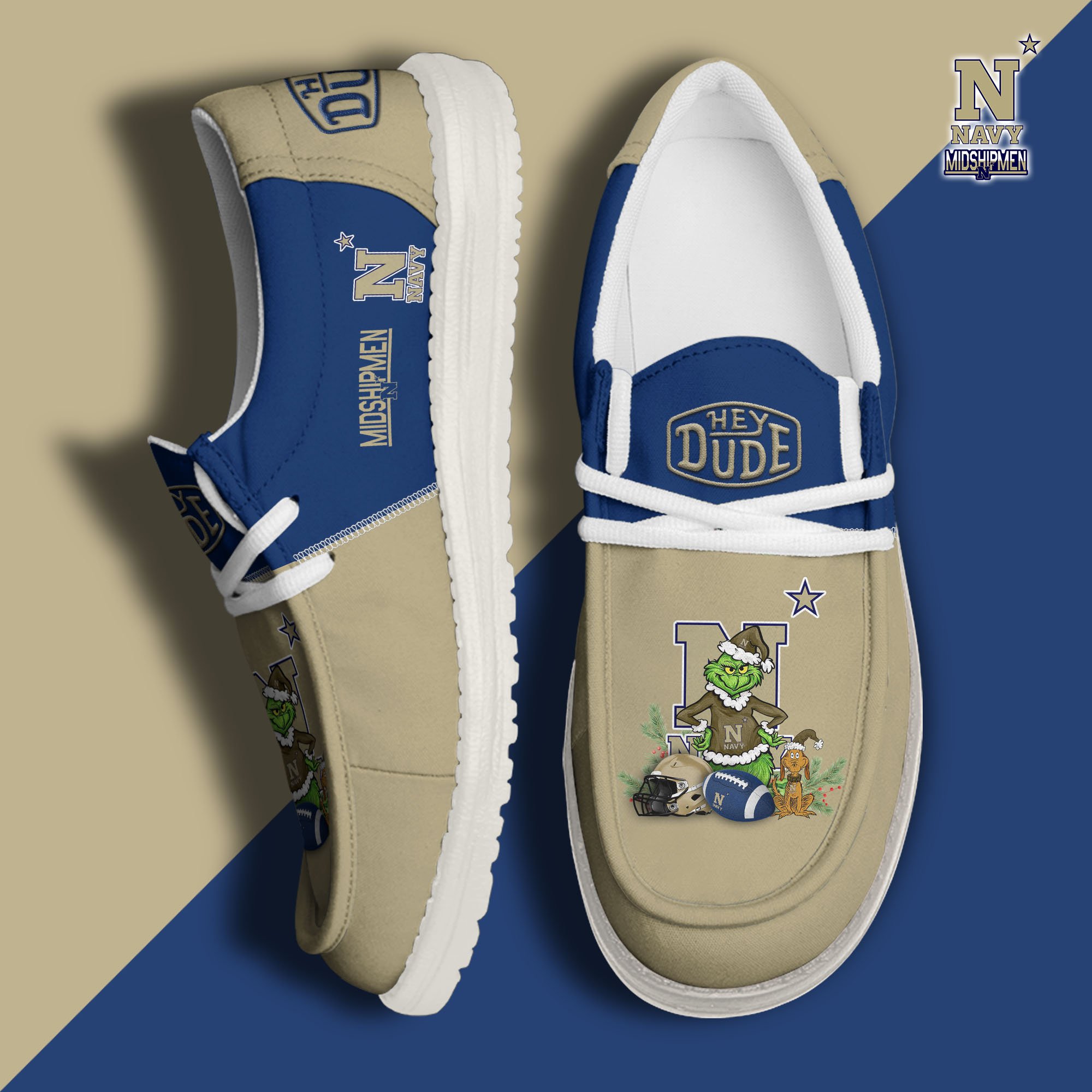 Navy Midshipmen Football Hey Dude Canvas Loafer Shoes Custom Your Name, Sport Shoes For Fan, Fan Gifts EHIVM-61211