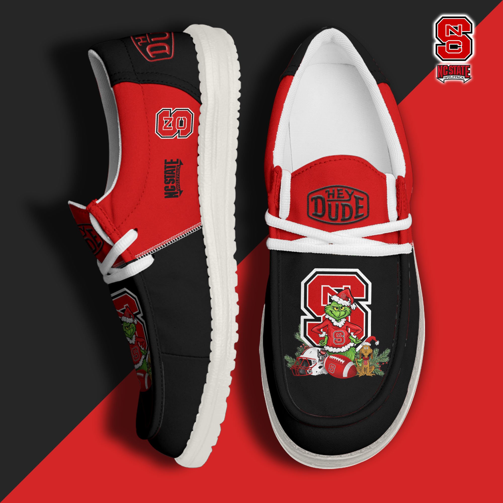 NC State Wolfpack Football Hey Dude Canvas Loafer Shoes Custom Your Name, Sport Shoes For Fan, Fan Gifts EHIVM-61211