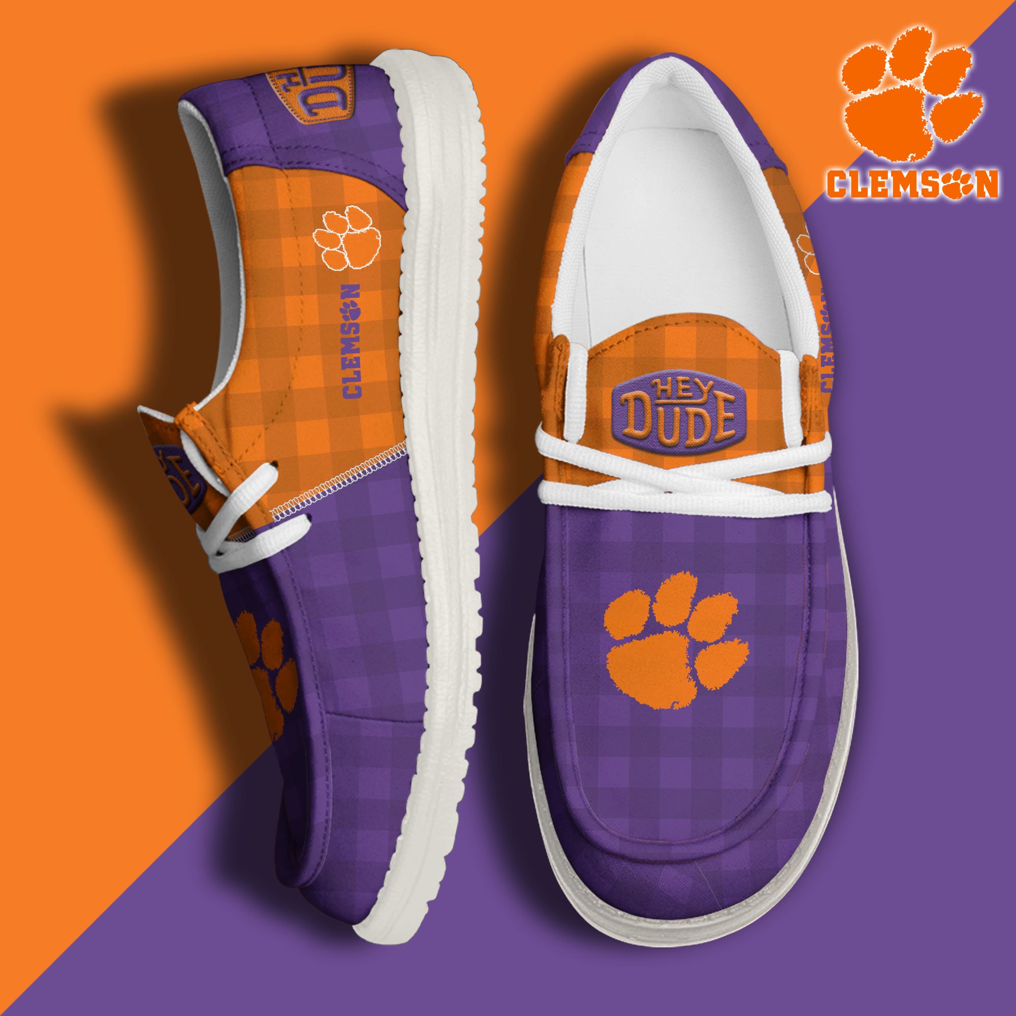 Clemson Tigers Football Hey Dude Canvas Loafer Shoes Custom Your Name, Sport Shoes For Fan, Fan Gifts EHIVM-61236