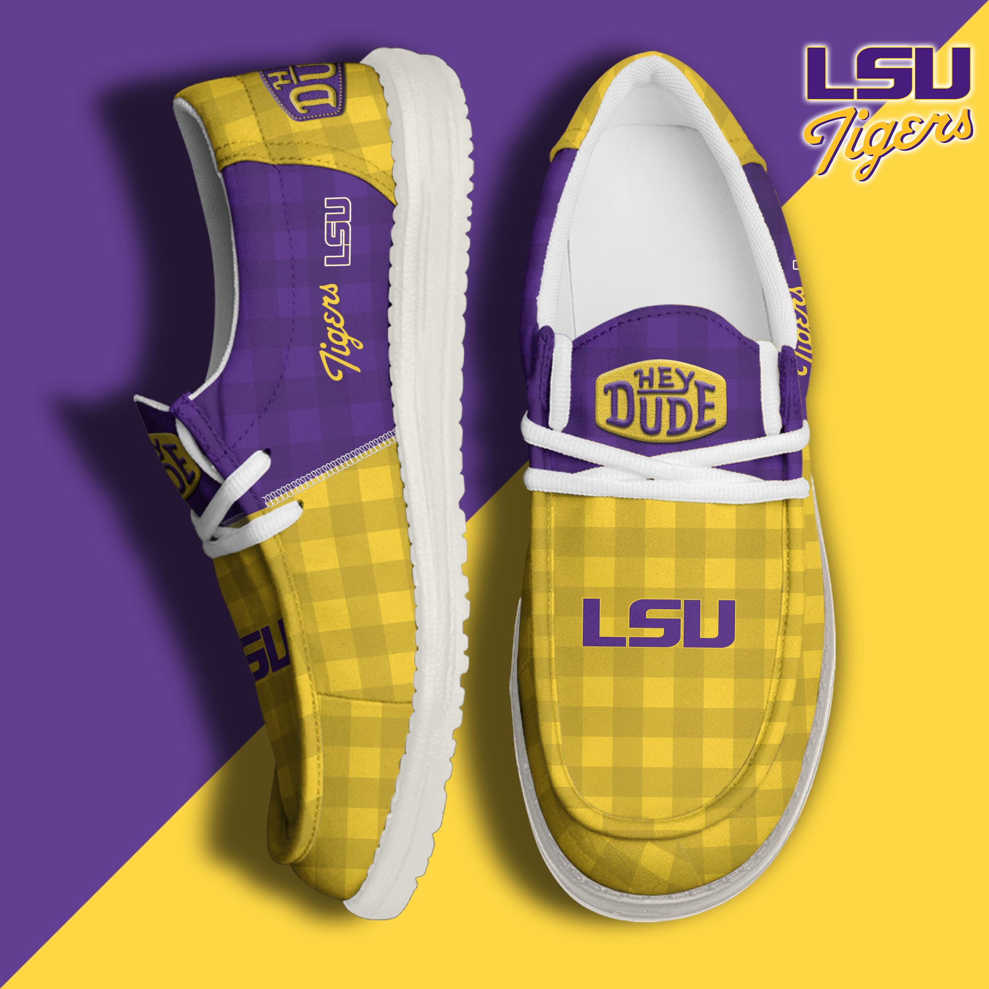 LSU TIGERS Football Hey Dude Canvas Loafer Shoes Custom Your Name, Sport Shoes For Fan, Fan Gifts EHIVM-61236