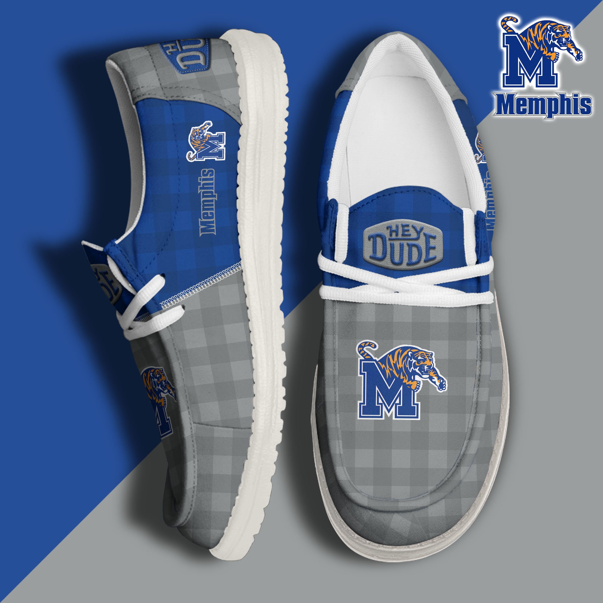 Memphis Tigers Football Hey Dude Canvas Loafer Shoes Custom Your Name, Sport Shoes For Fan, Fan Gifts EHIVM-61236