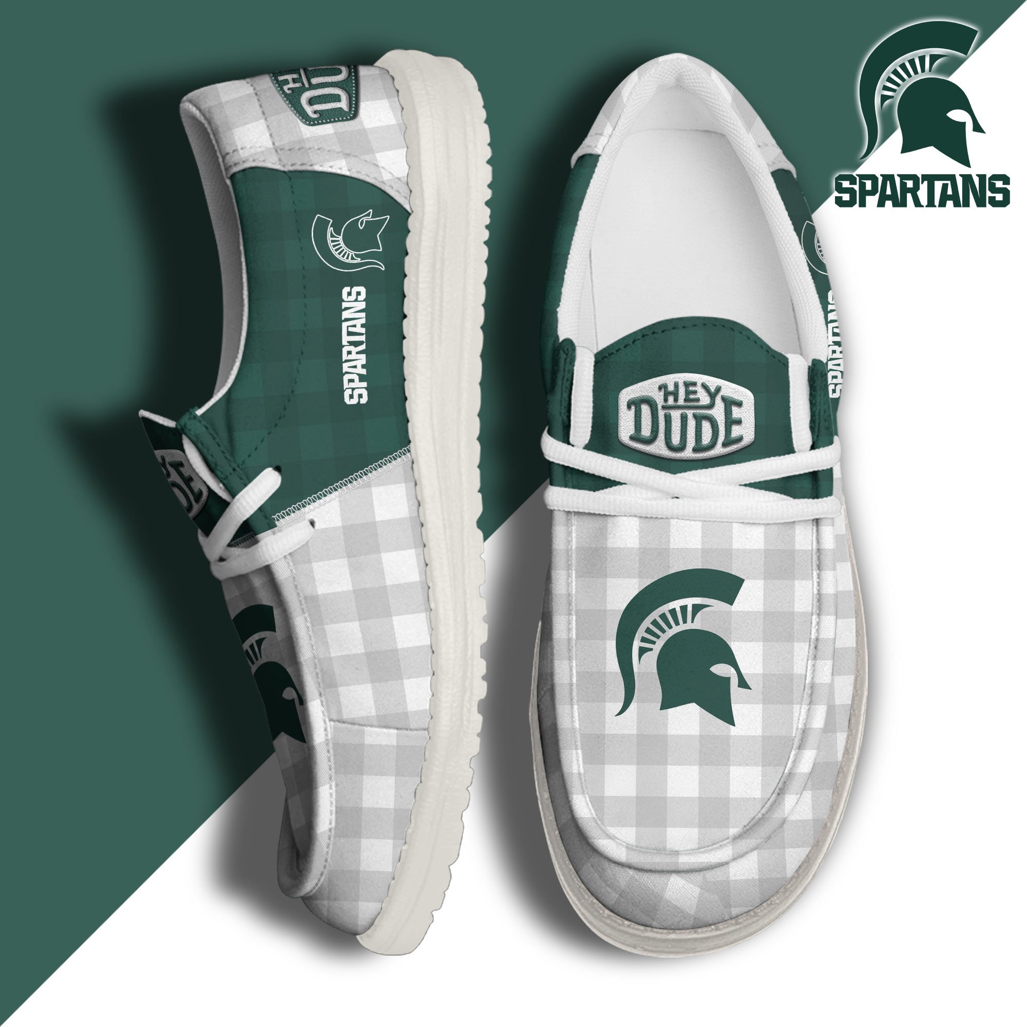 Michigan State Spartans Football Hey Dude Canvas Loafer Shoes Custom Your Name, Sport Shoes For Fan, Fan Gifts EHIVM-61236