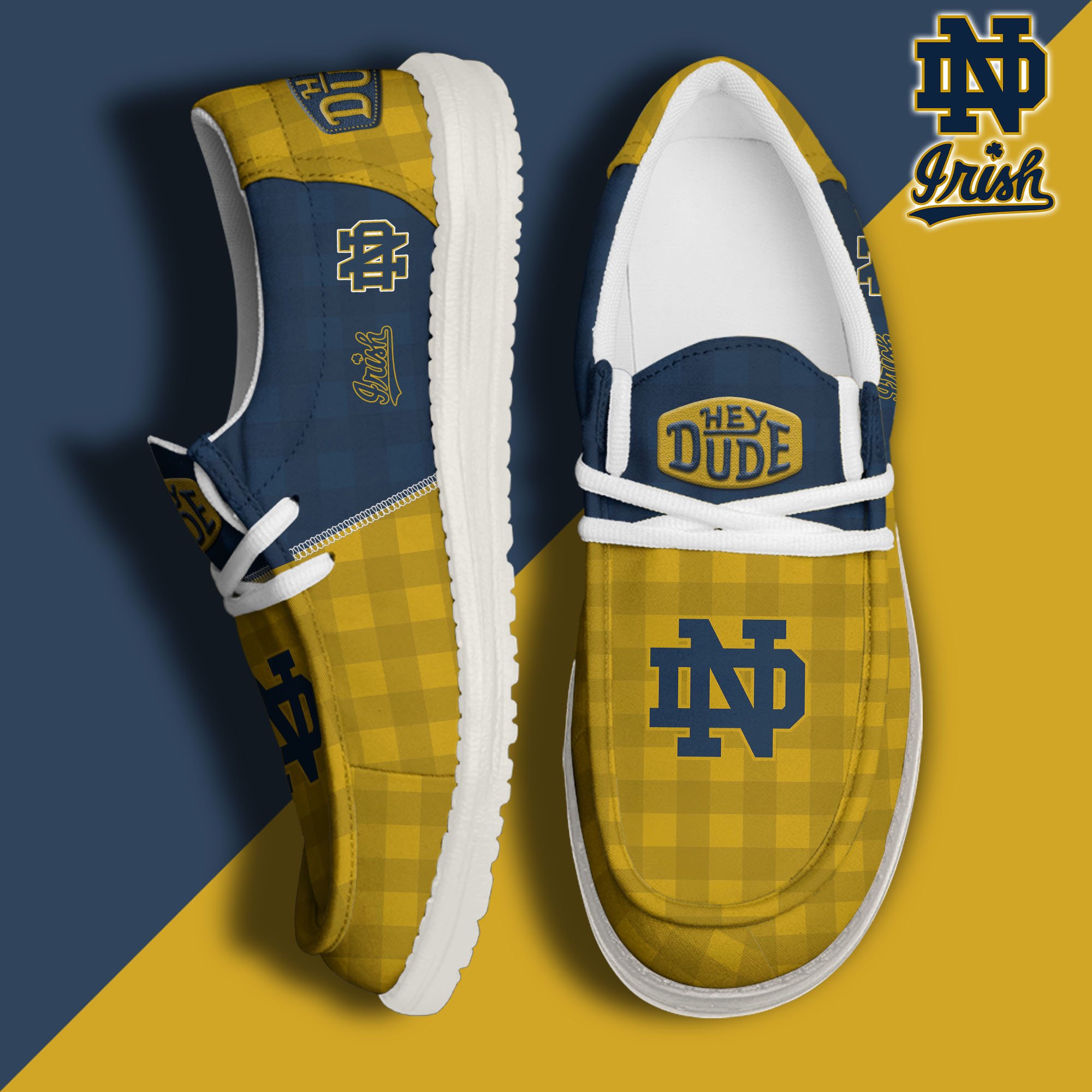 Notre Dame Fighting Irish Football Hey Dude Canvas Loafer Shoes Custom Your Name, Sport Shoes For Fan, Fan Gifts EHIVM-61236